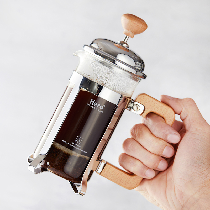 zeroHero - French Press Beech 350 ml - Srebrny