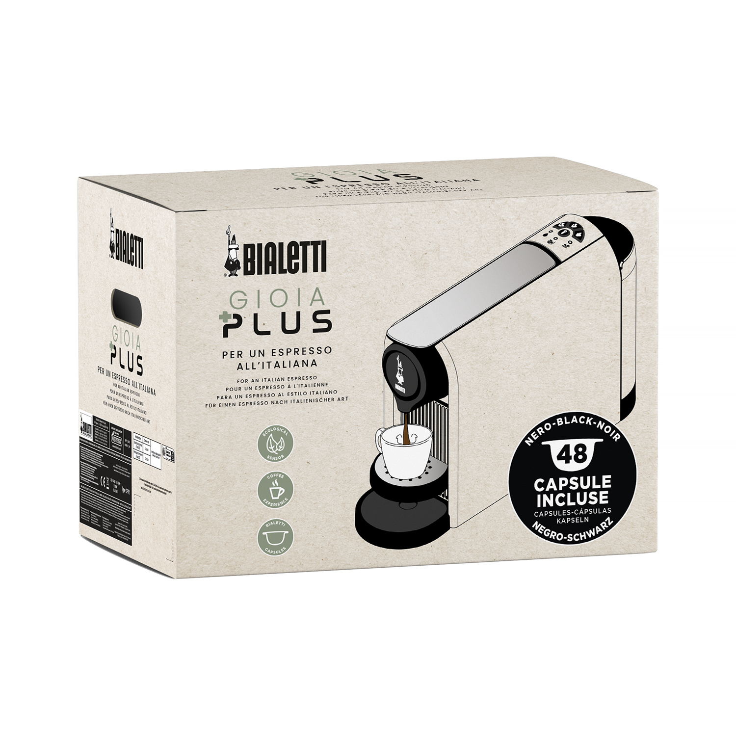 Bialetti - Capsule Coffee Maker Gioia Plus - Black + 48 capsule NAPOLI