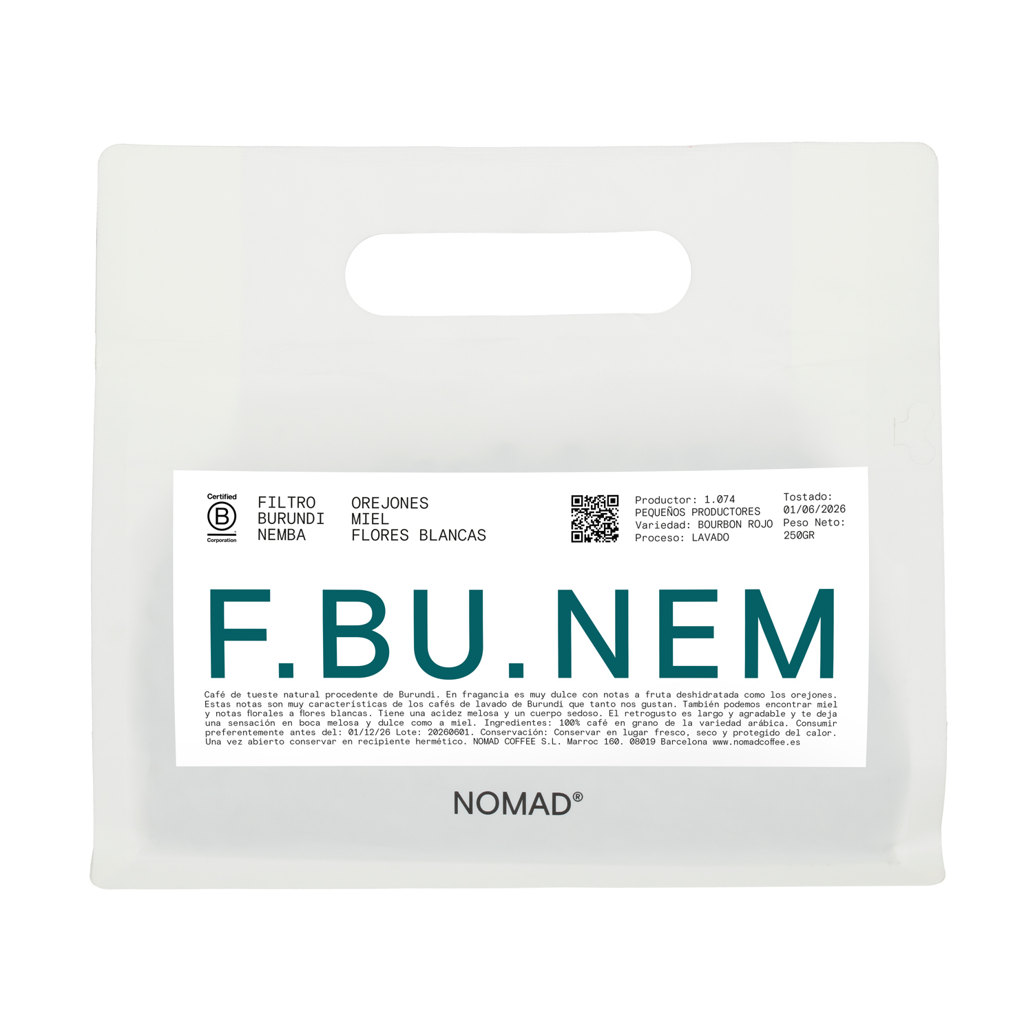 Nomad Coffee - kawa ziarnista Burundi Kayanza Nemba Washed Filter 250 g