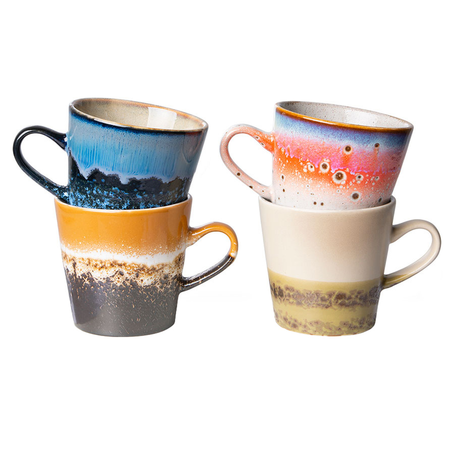 HKliving - Set of 4 70s Americano Ceramic Mugs 260ml