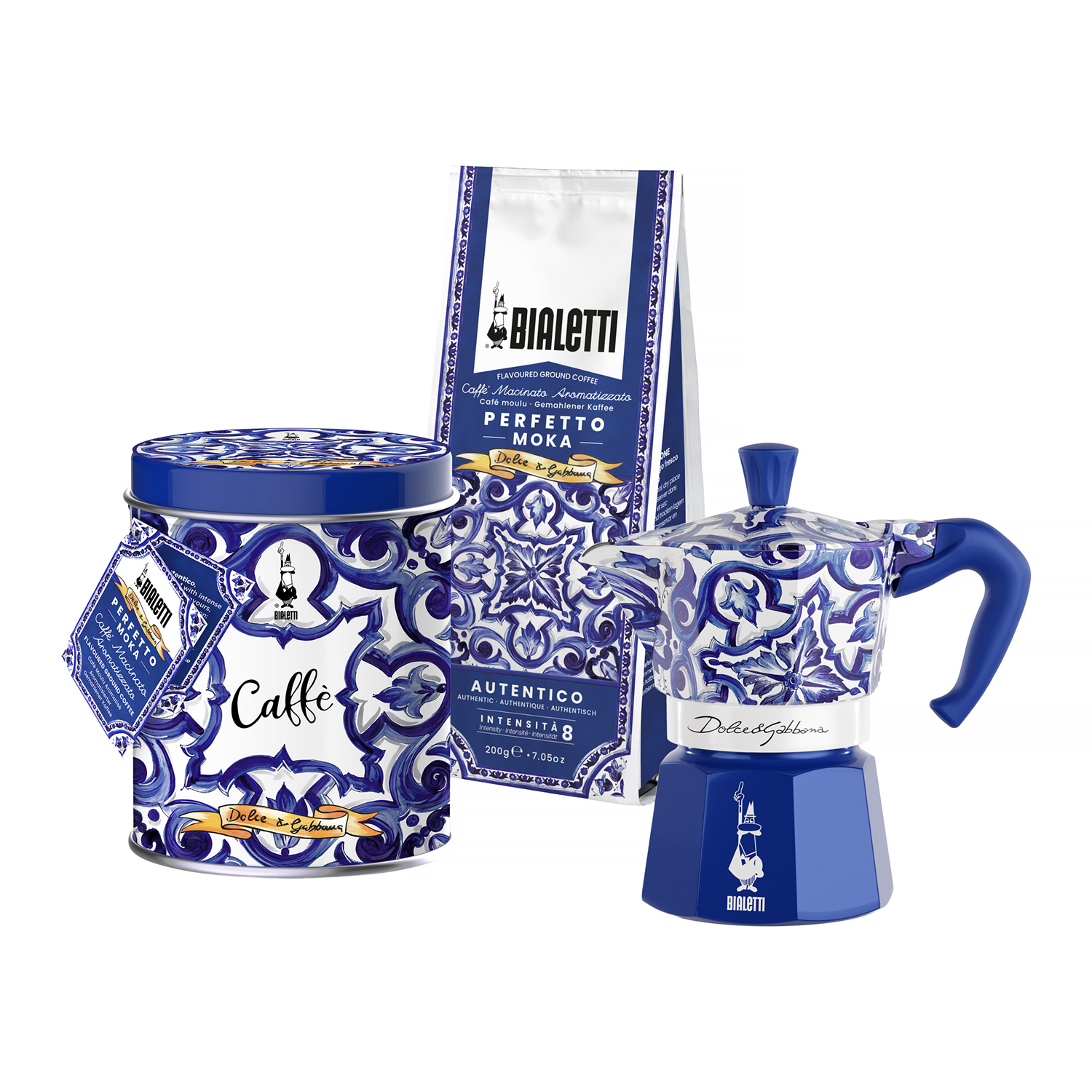 Bialetti Dolce & Gabbana - Zestaw Mediterranean Moka Express 3tz + Kawa mielona Moka Perfetto Irresistible 200 g