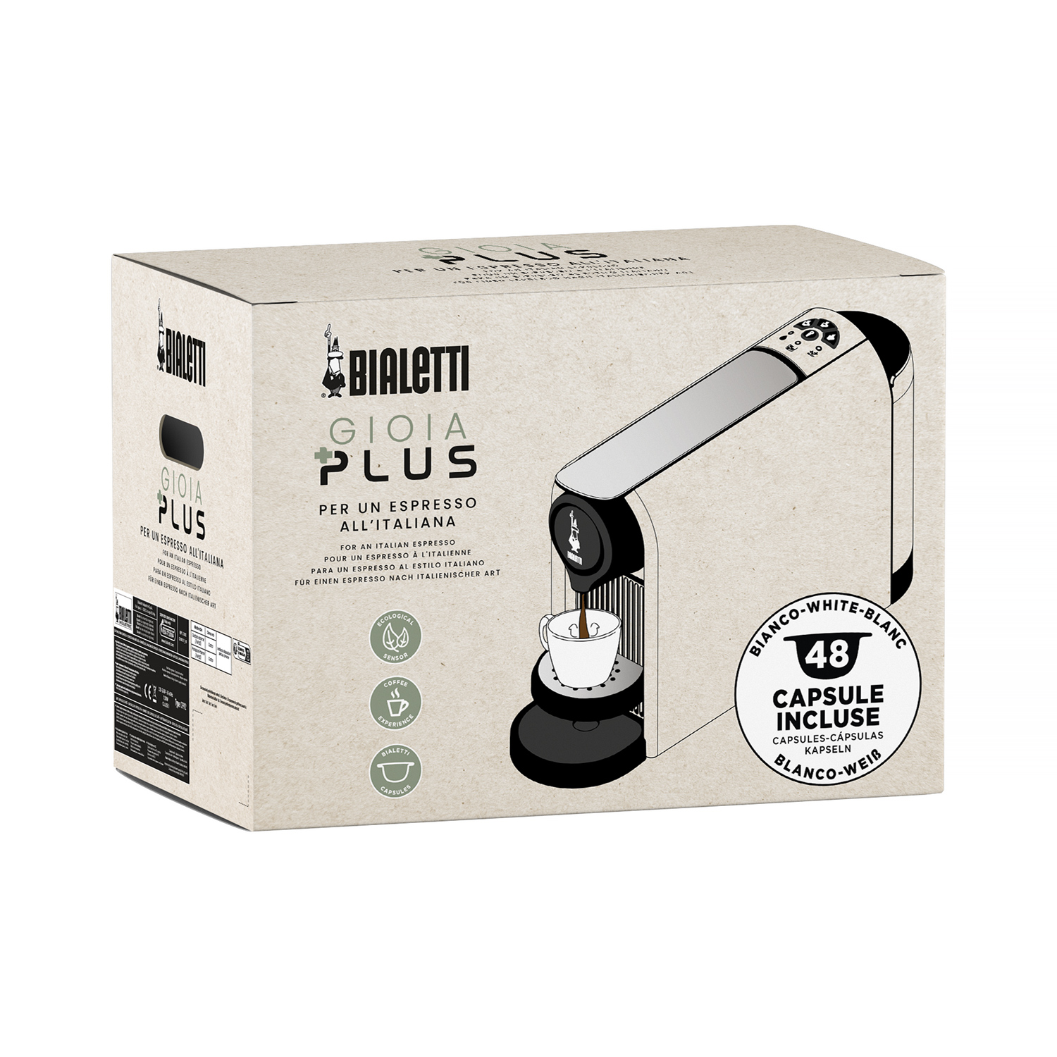 Bialetti - Capsule Coffee Maker Gioia Plus - White + 48 capsule NAPOLI