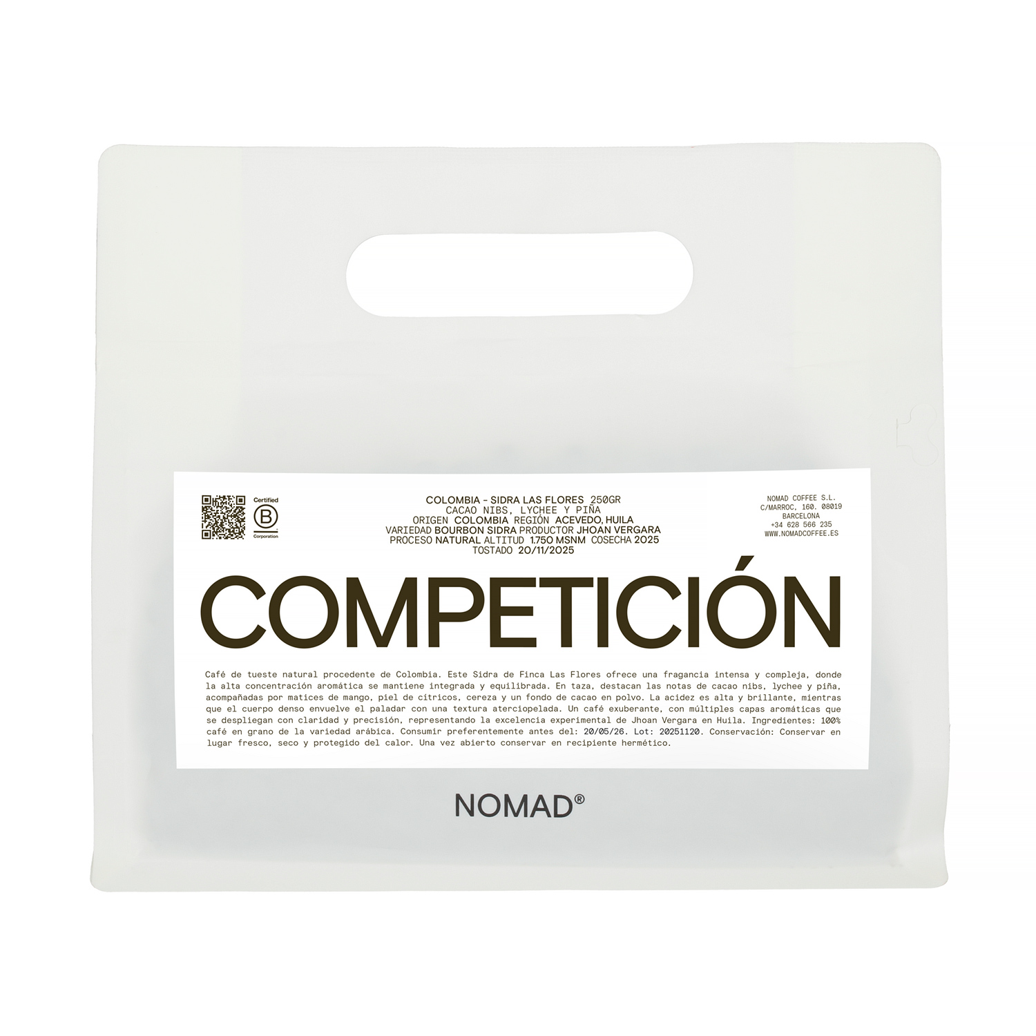 Nomad Coffee - kawa ziarnista Kolumbia Las Flores Cider Natural Filter 250 g
