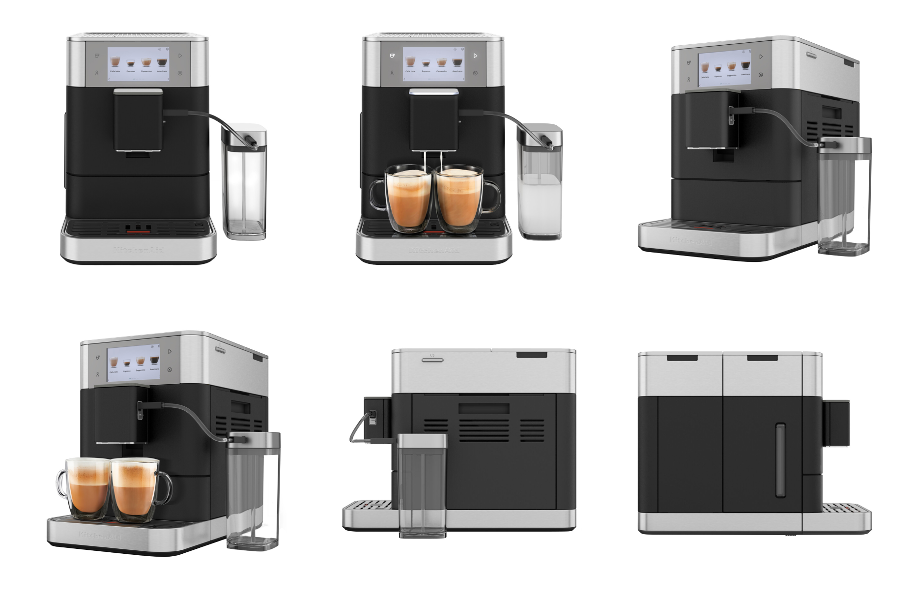 KitchenAid KF8 in Cast Iron Black: fully automatic espresso machine with a 12.7 cm colour touchscreen, milk container and removable bean hopper