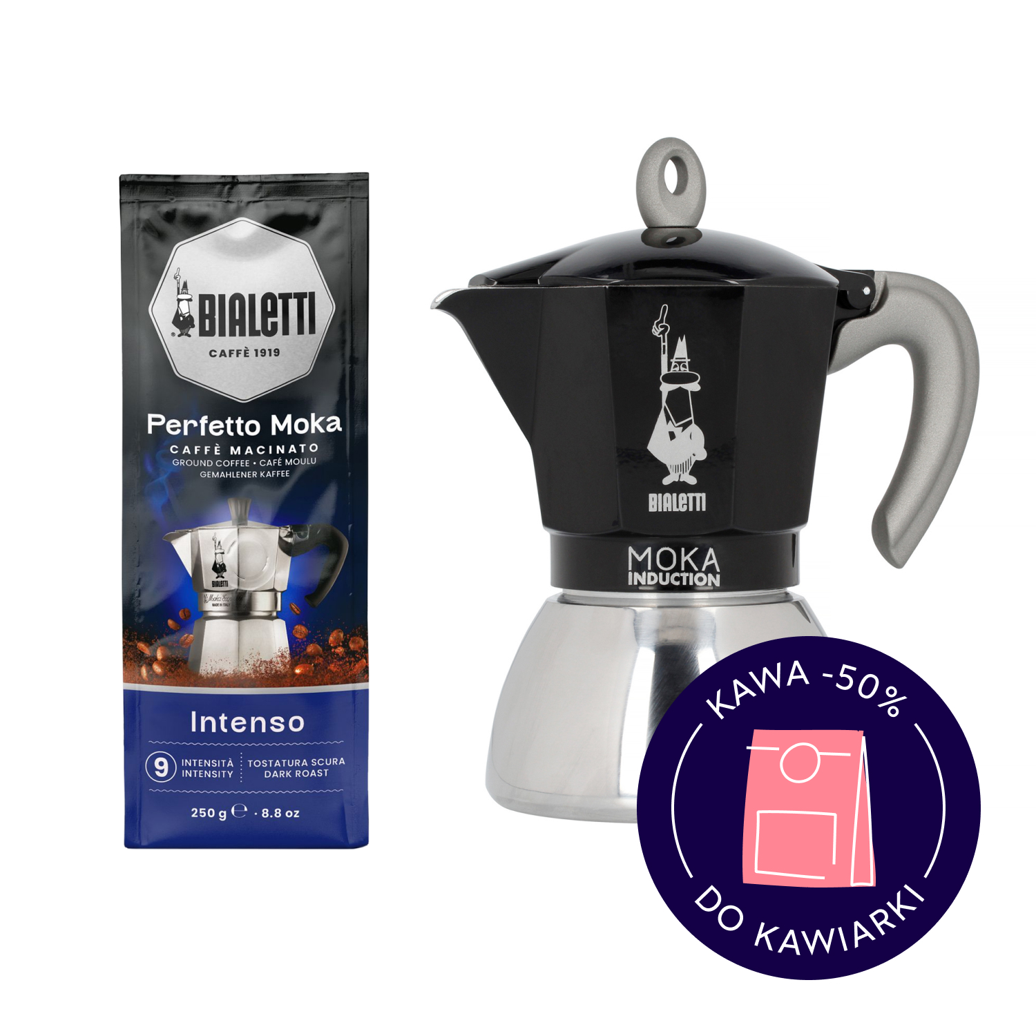 Zestaw New Moka Induction 6tz Czarna + kawa Perfetto Moka Intenso