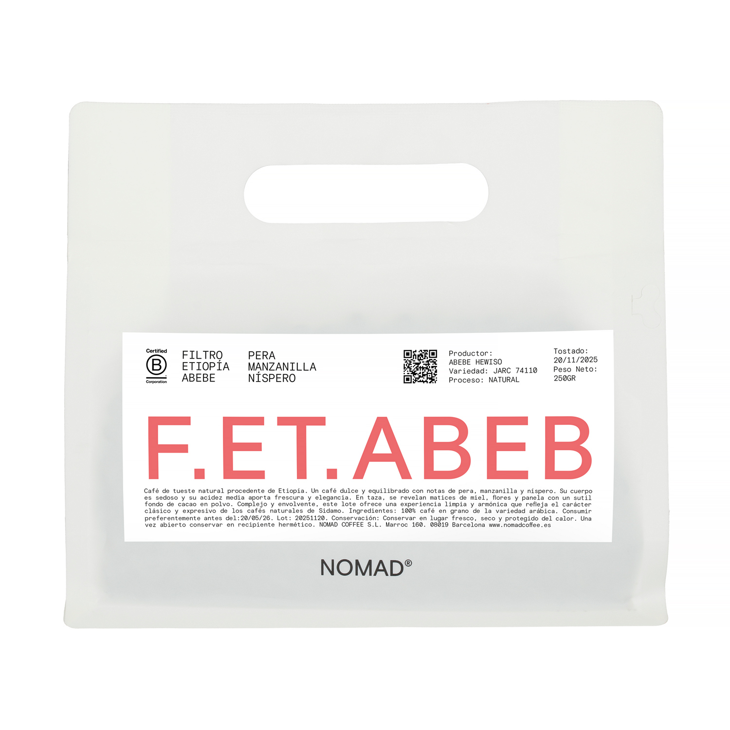 Nomad Coffee - kawa ziarnista Etiopia Abebe Hewiso Natural Filter 250 g