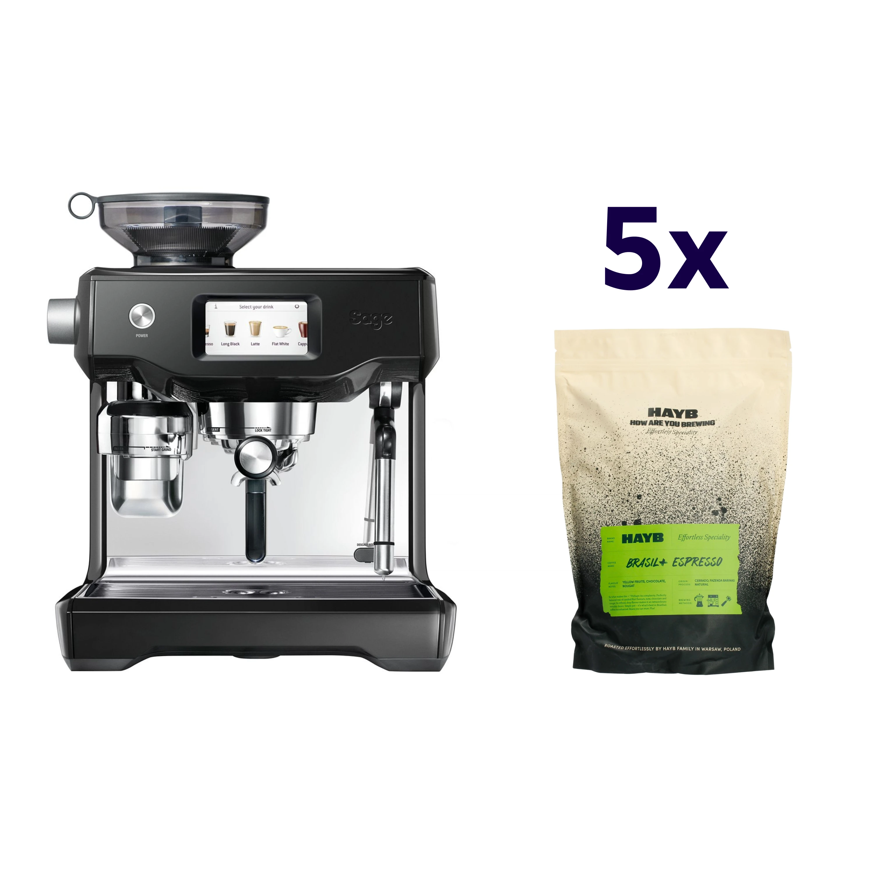 Zestaw ekspres Sage - The Oracle Touch Czarny + 5x kawa HAYB Brasil+ 1kg