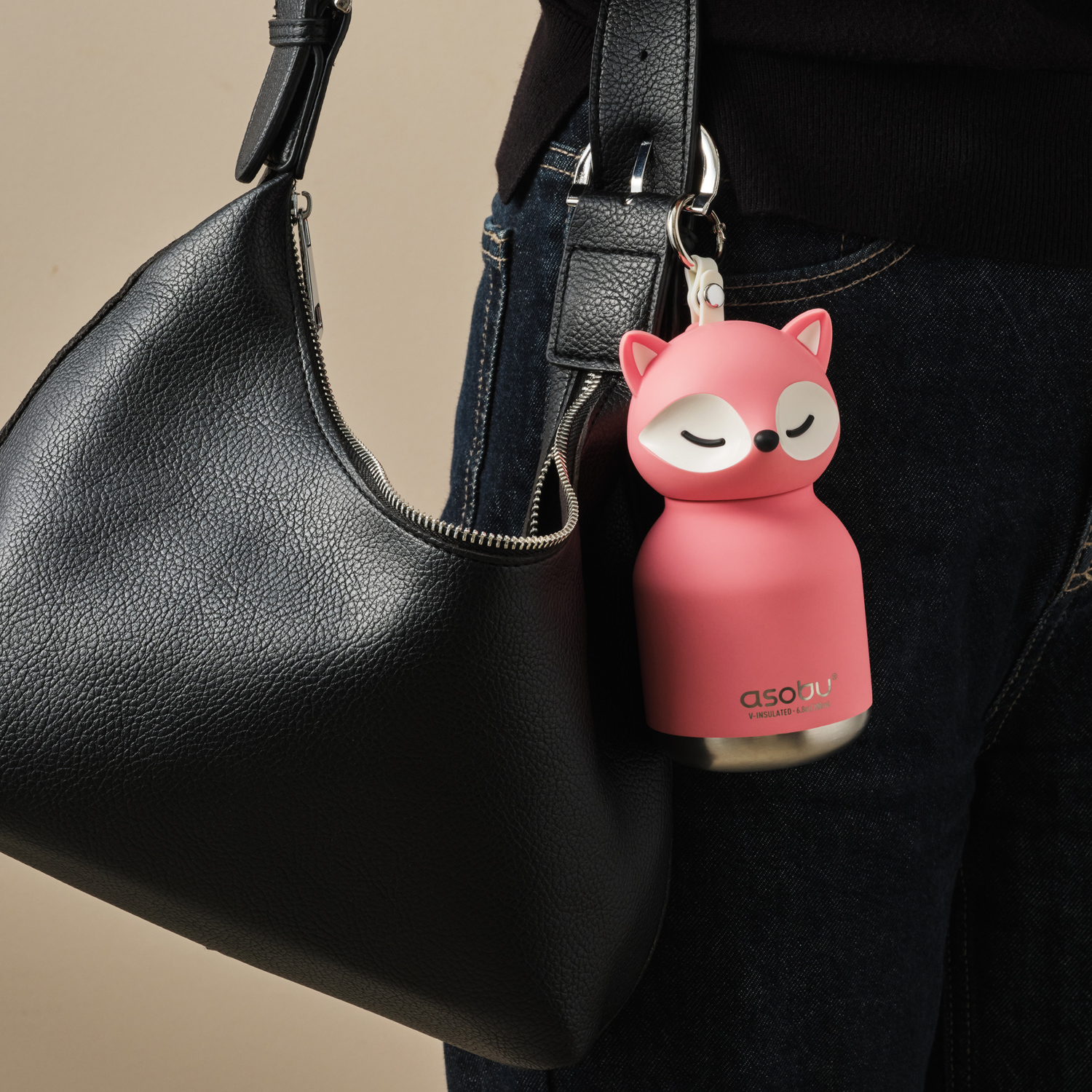 Asobu - Mini Bestie Różowy Lis - Butelka termiczna ze słomką 200ml