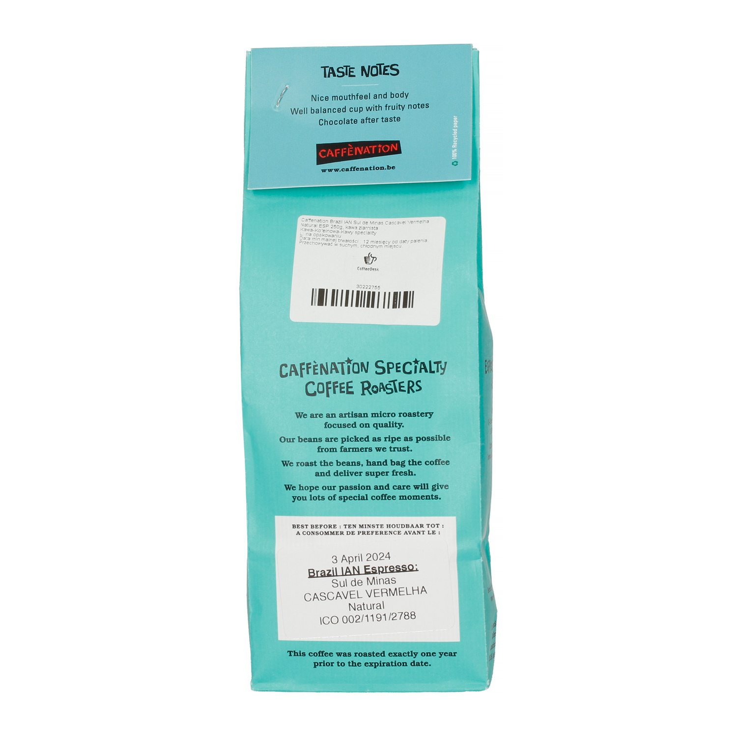Caffenation - kawa ziarnista Brazylia Cascavel Vermelha Natural Espresso 250 g