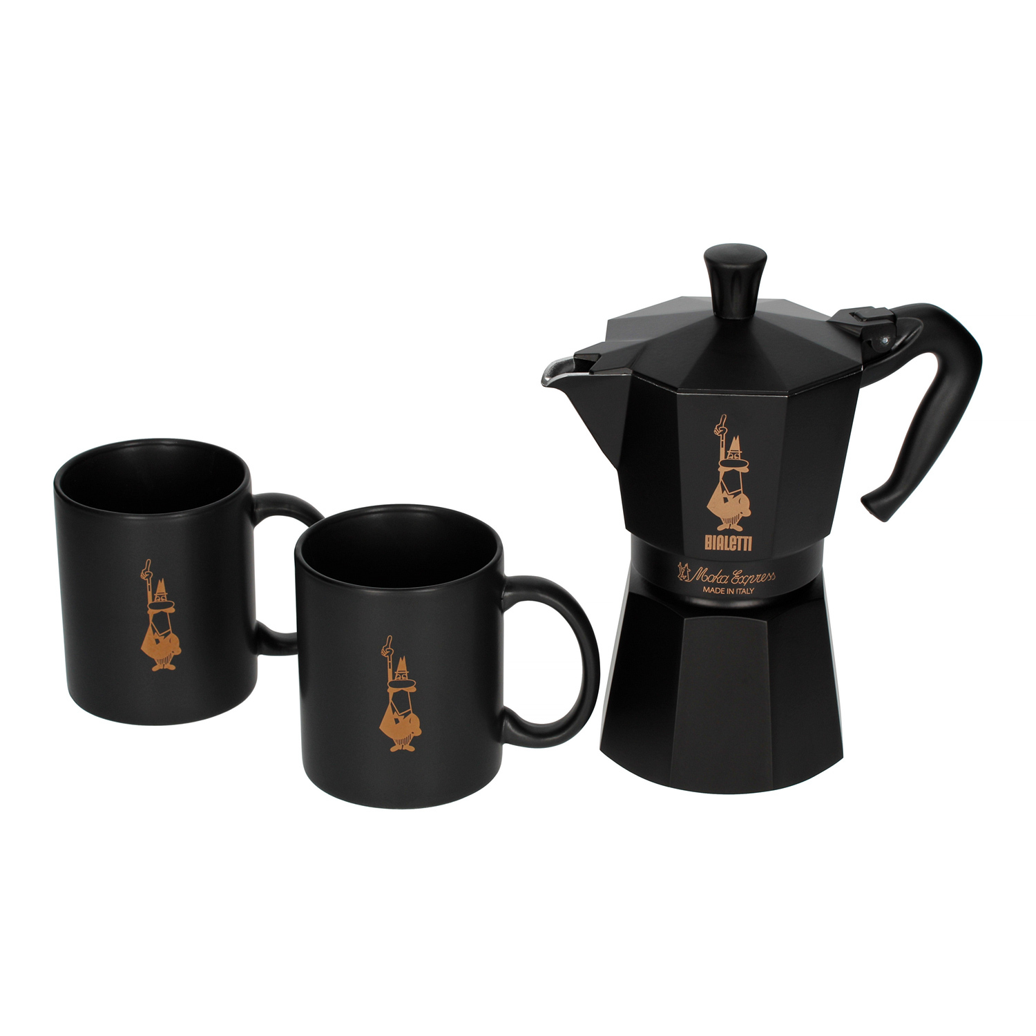 Bialetti - Moka Express 6tz Black + 2 Mugs