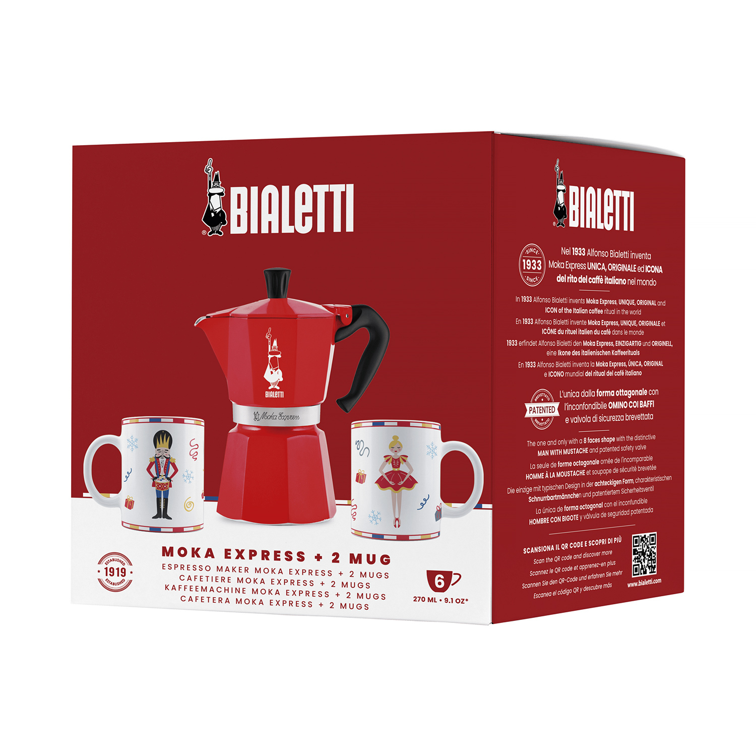 Bialetti - Zestaw Nutcracker kawiarka Moka Express 6tz + 2 kubki 300ml