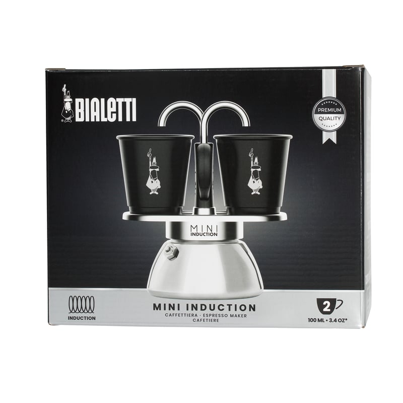 Bialetti Set Mini Express Induction, Stovetop Pot + 2 Mugs Black