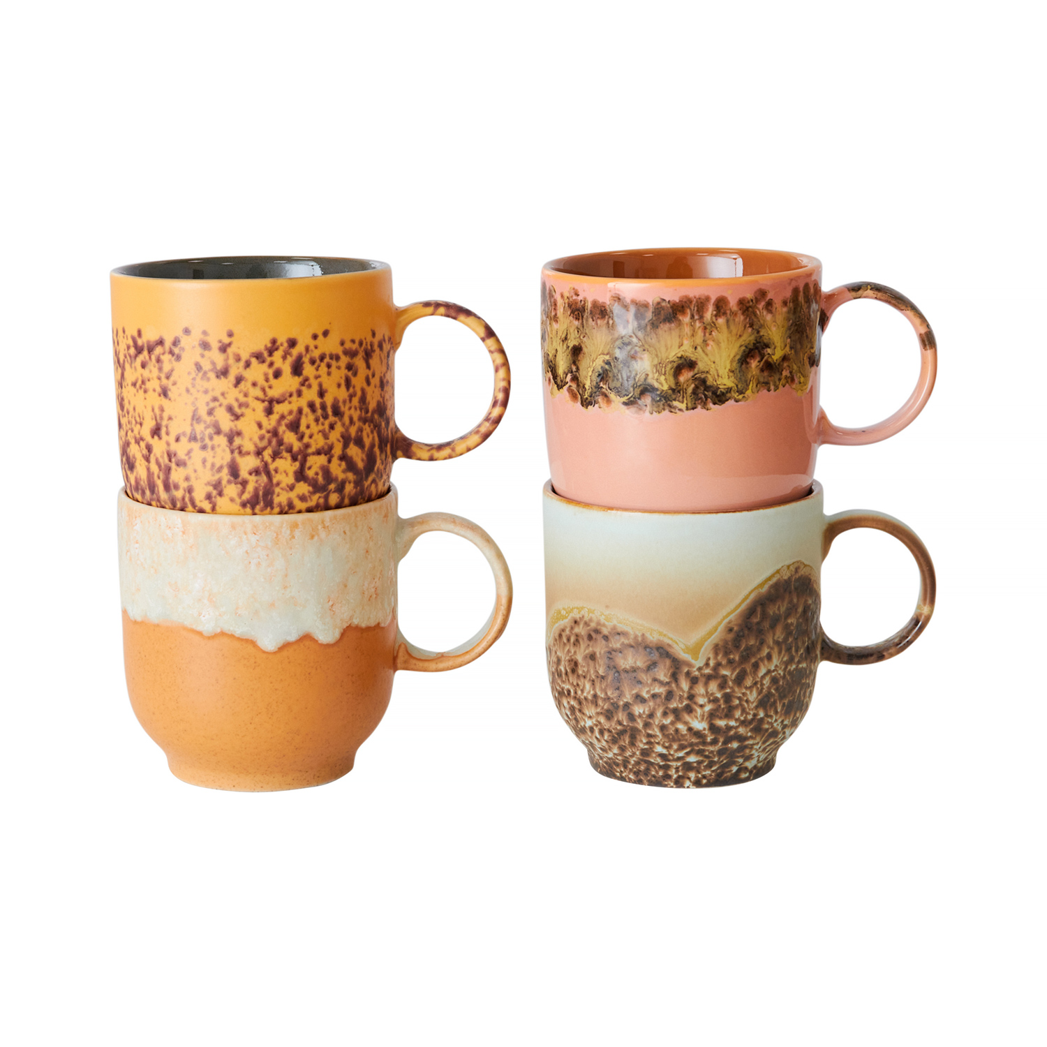 HKliving - Set of 4 70s Cafe Cape Ceramic Mugs 250ml