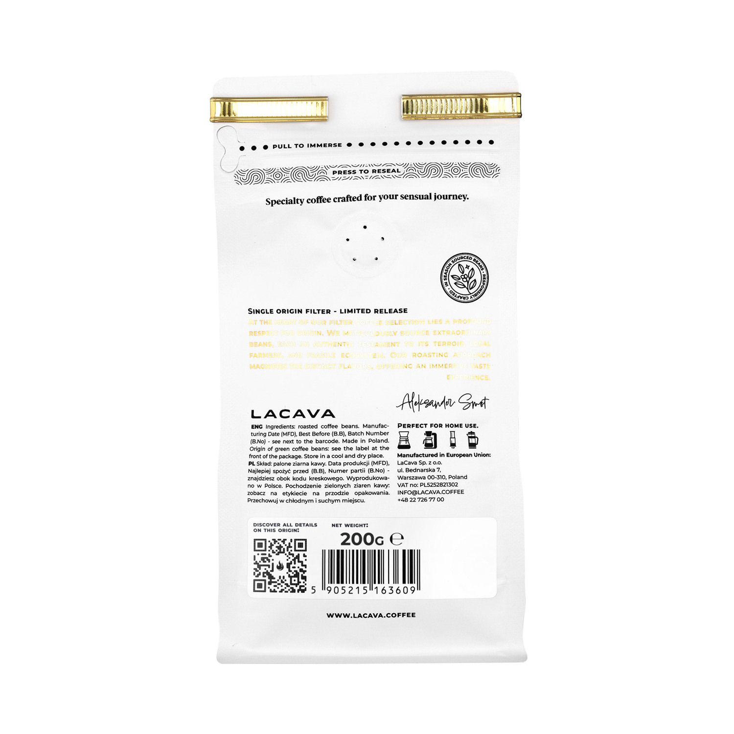 LaCava - kawa ziarnista Kolumbia El Renacer Thermal Shock Filter 200 g