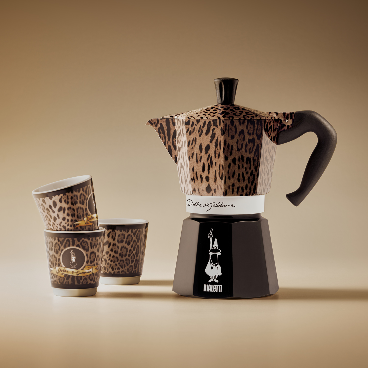 Bialetti Dolce & Gabbana - zestaw kawiarka Moka Express 3tz + 3 filiżanki + 3 mieszadełka Leopardo
