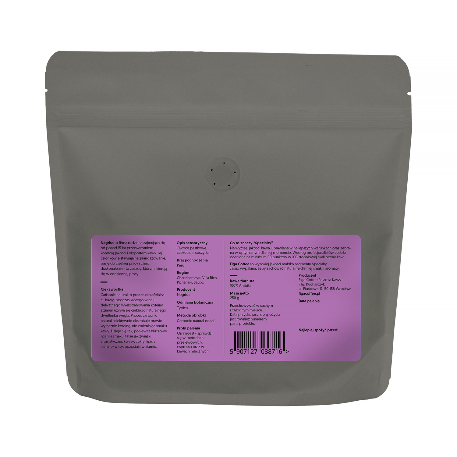 Figa Coffee - Peru Negrisa Carbonic Natural Decaf Omniroast 250g