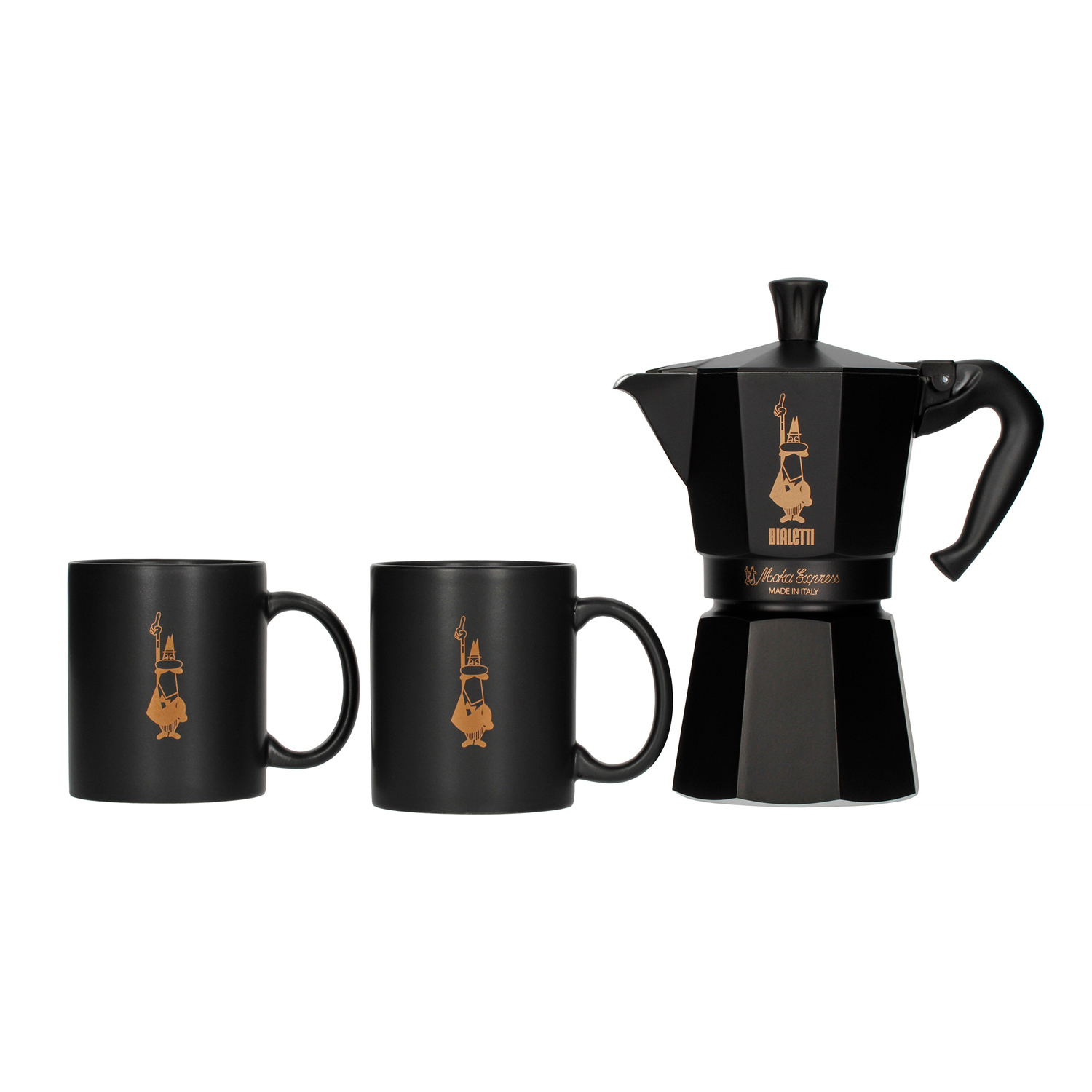 Bialetti - Moka Express 6tz Black + 2 Mugs