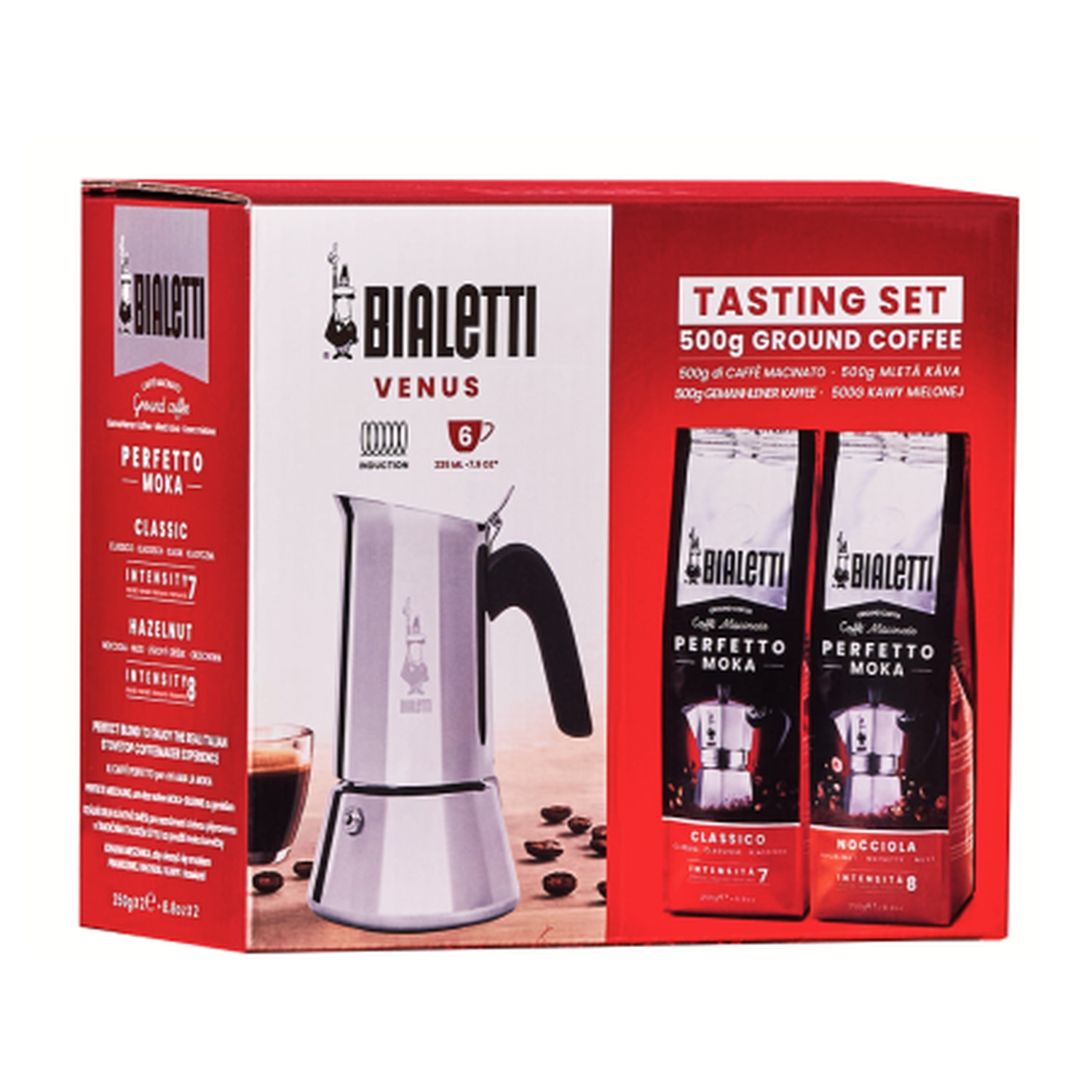 Bialetti - Set: Venus 6tz Coffee Maker + Nocciola Coffee 250 g + Classico Coffee 250 g