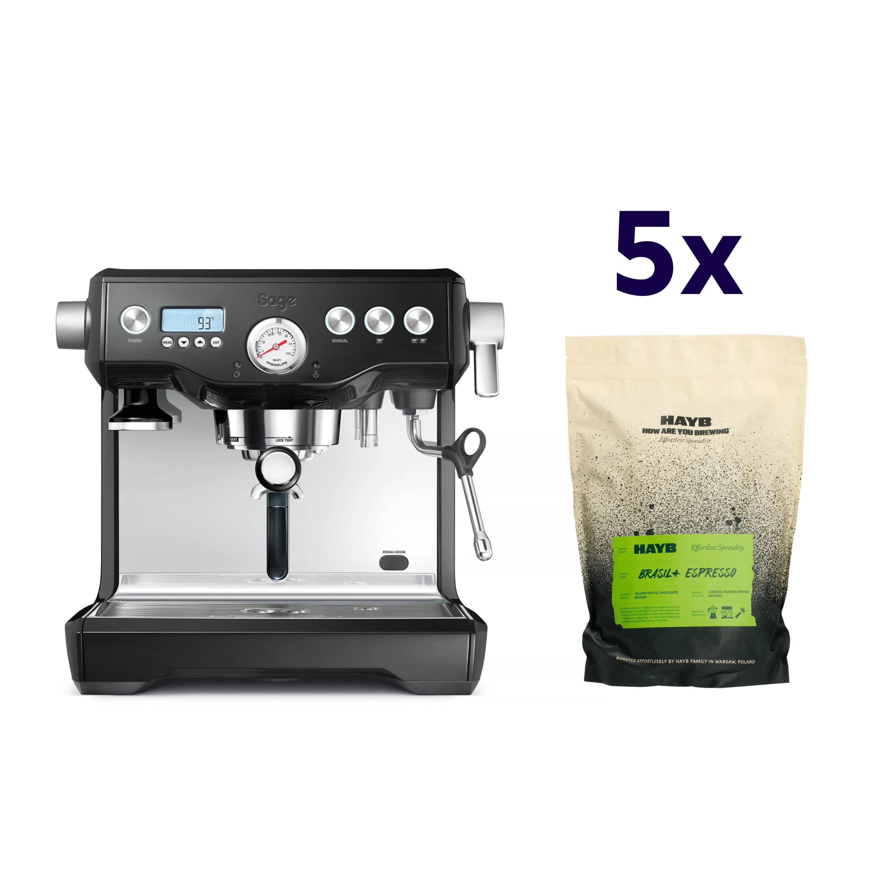 Zestaw ekspres Sage - Dual Boiler Czarny + 5x kawa HAYB Brasil+ 1kg