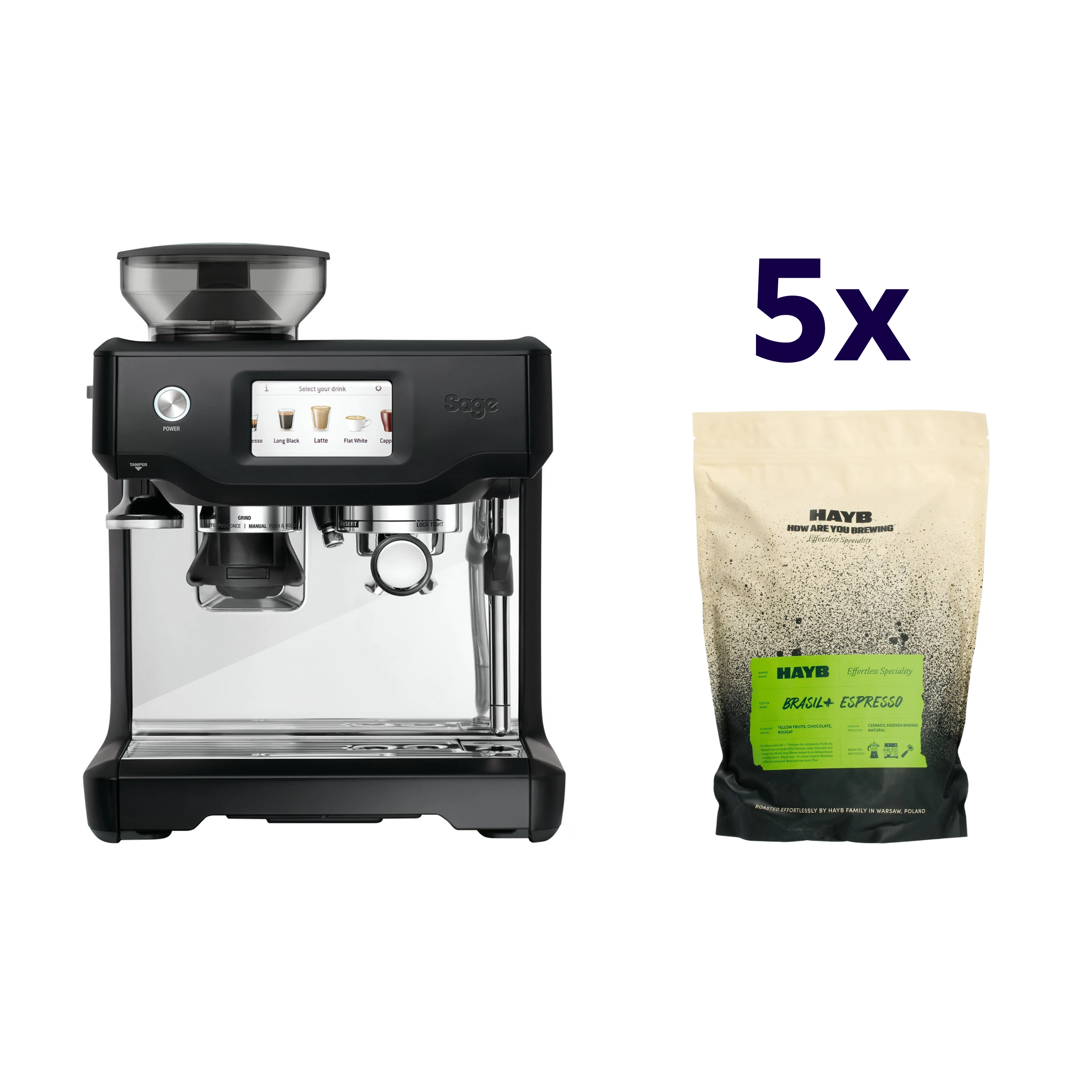 Zestaw ekspres Sage - The Barista Touch Czarny + 5x kawa HAYB Brasil+ 1kg