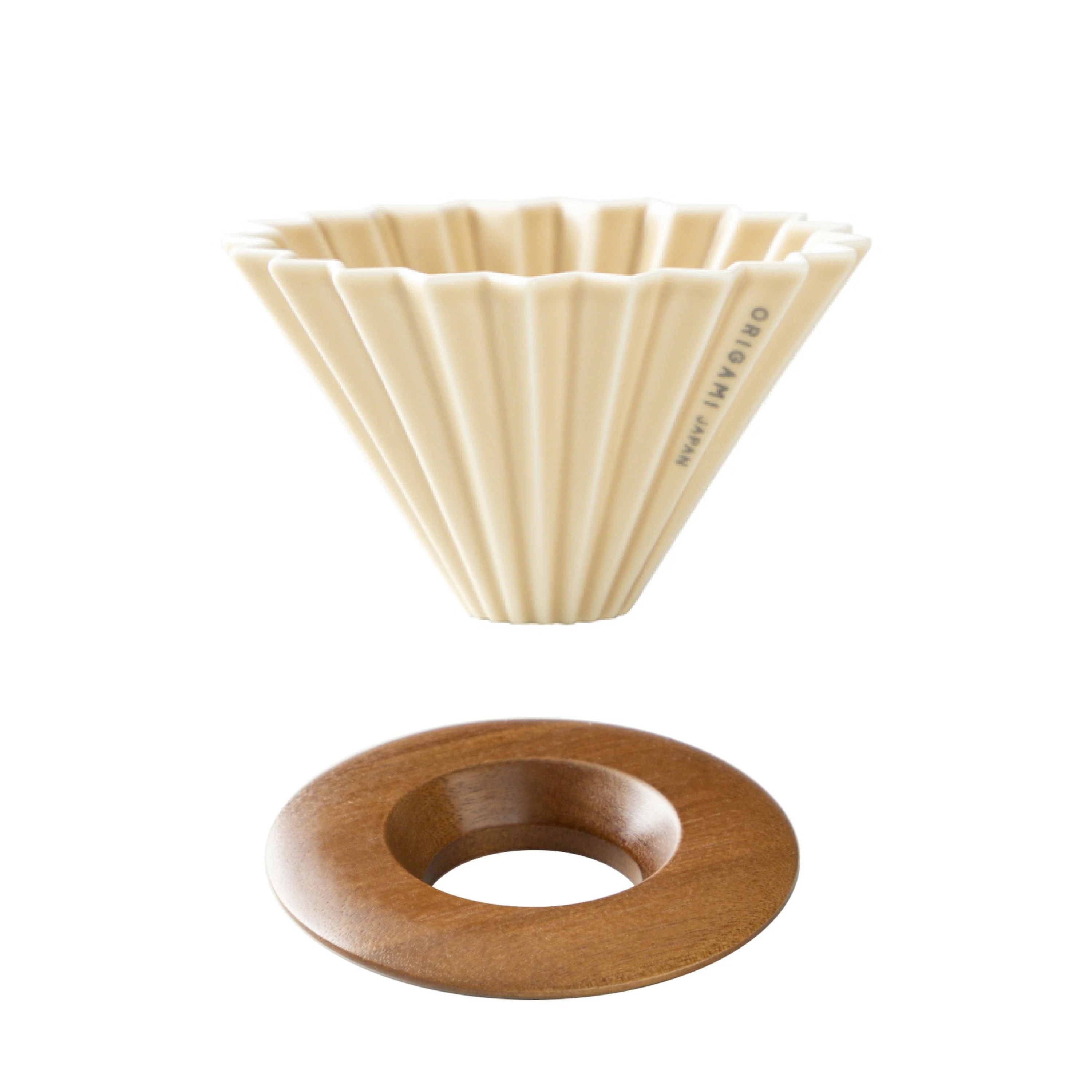 Zestaw ORIGAMI Dripper S Beżowy matowy  + Podstawka z drewna