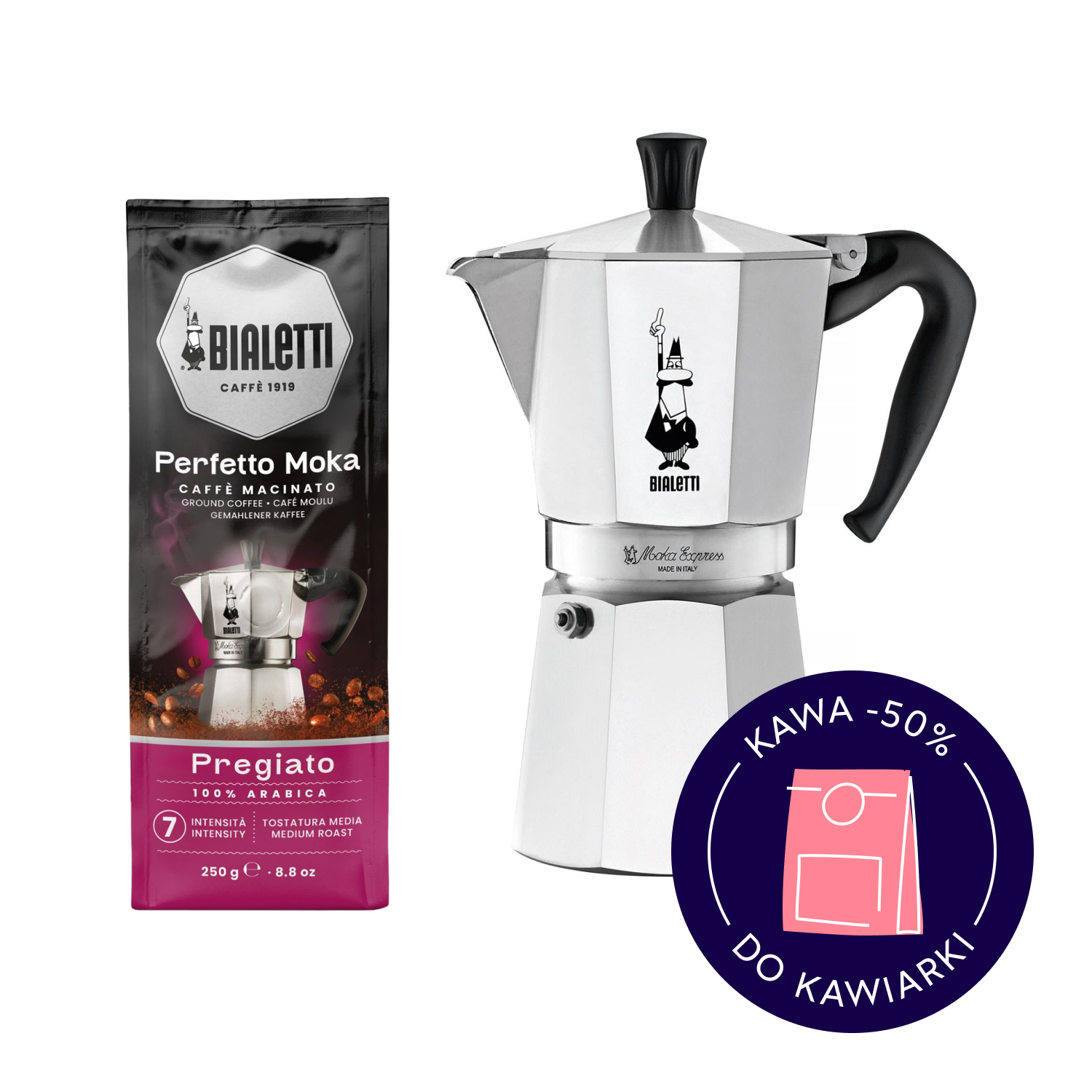 Zestaw Moka Express 9tz + kawa Perfetto Moka Delicato Espresso
