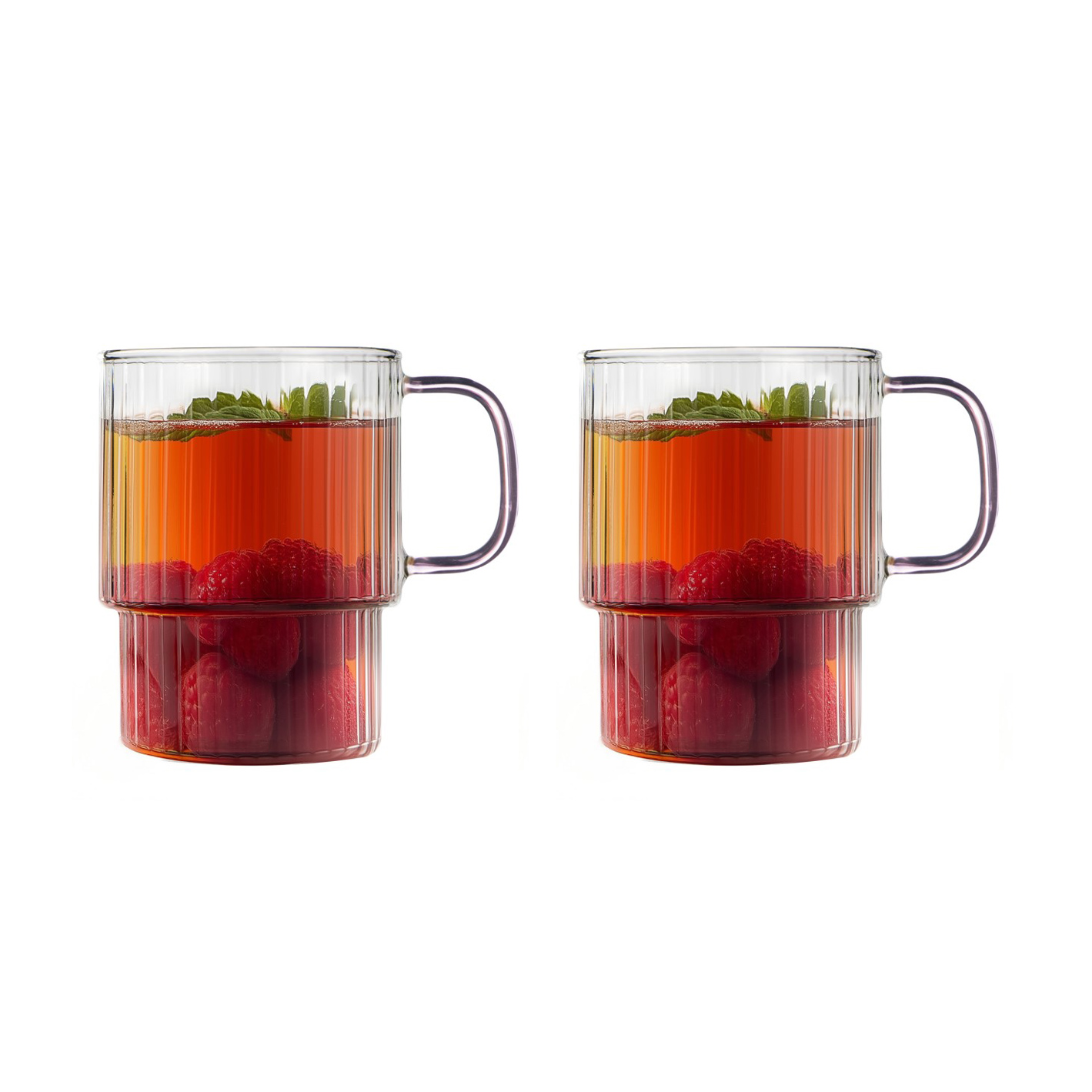 Vialli Design - Set od 2 grooved Glasses with pink handle Livio 350 ml