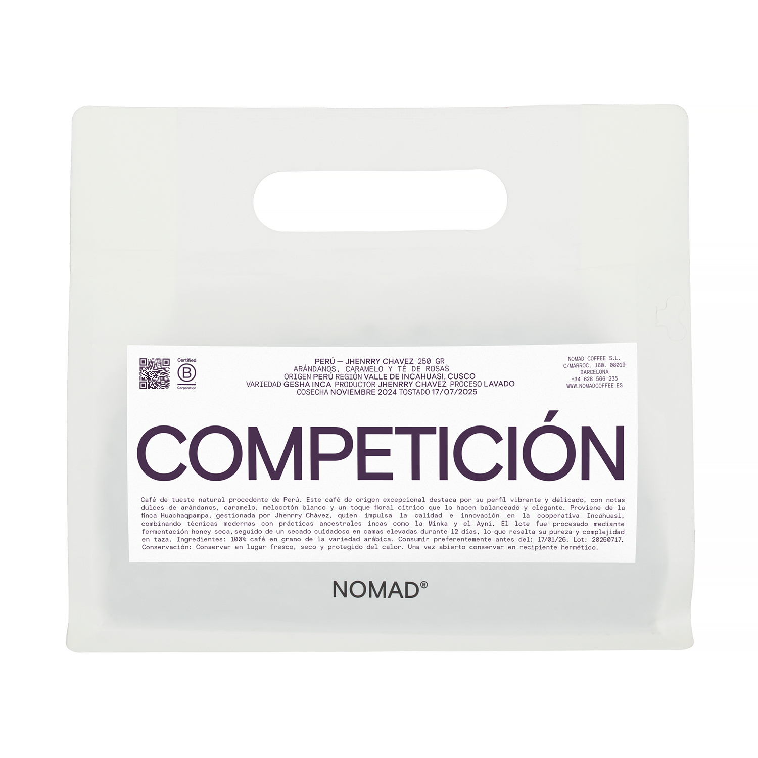 Nomad Coffee - Peru Jhenrry Chavez Gesha Competicion Washed Filter 250 g