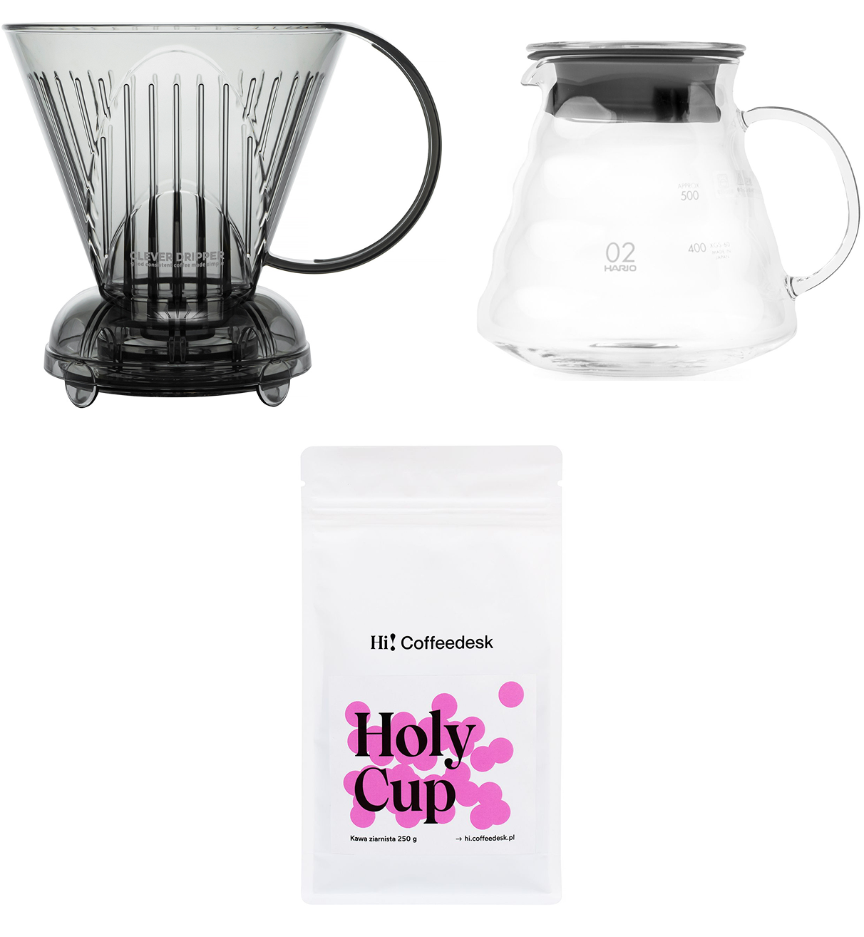 Zestaw zaparzacz Clever + serwer Hario + kawa Hi! Coffeedesk