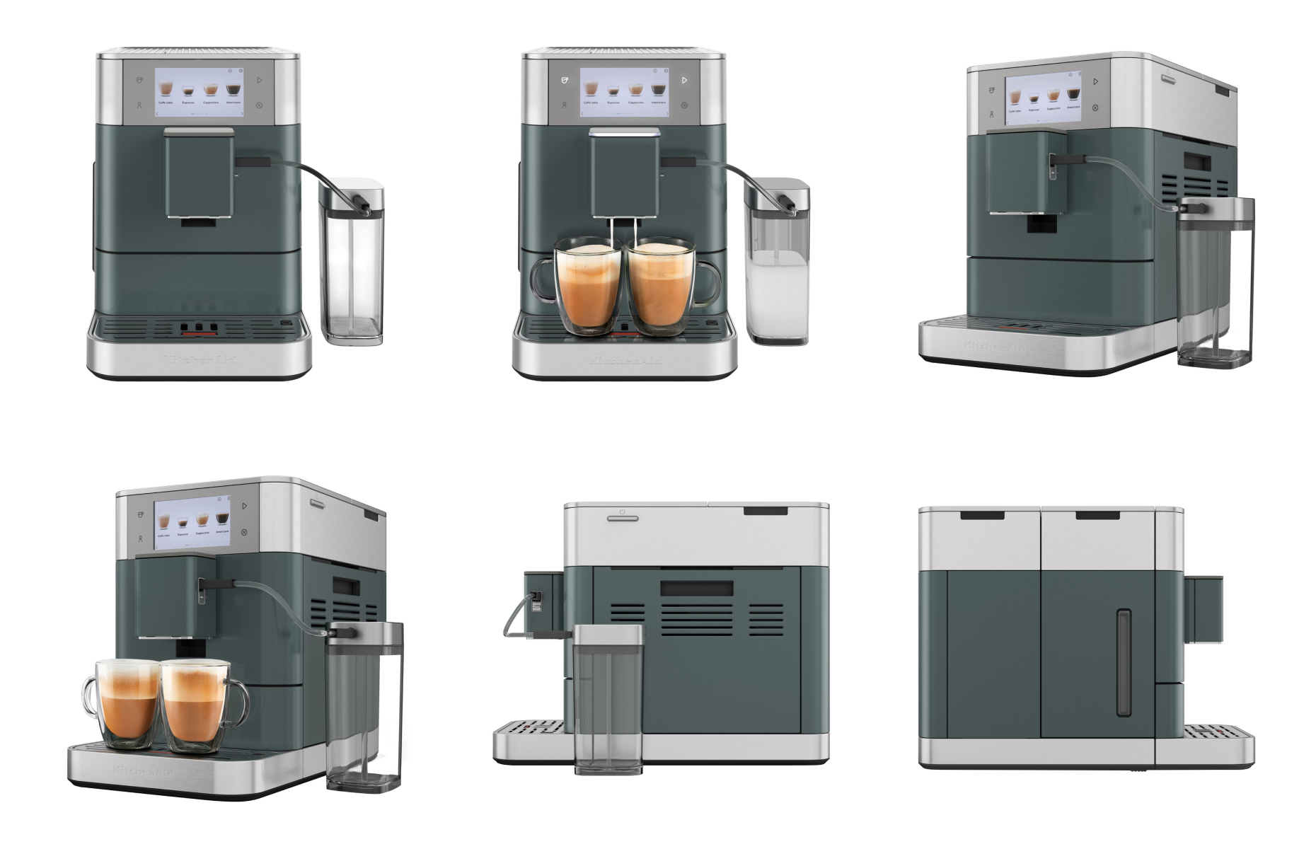 KitchenAid KF8 in Juniper: fully automatic espresso machine with a 12.7 cm colour touchscreen, milk container and removable bean hopper