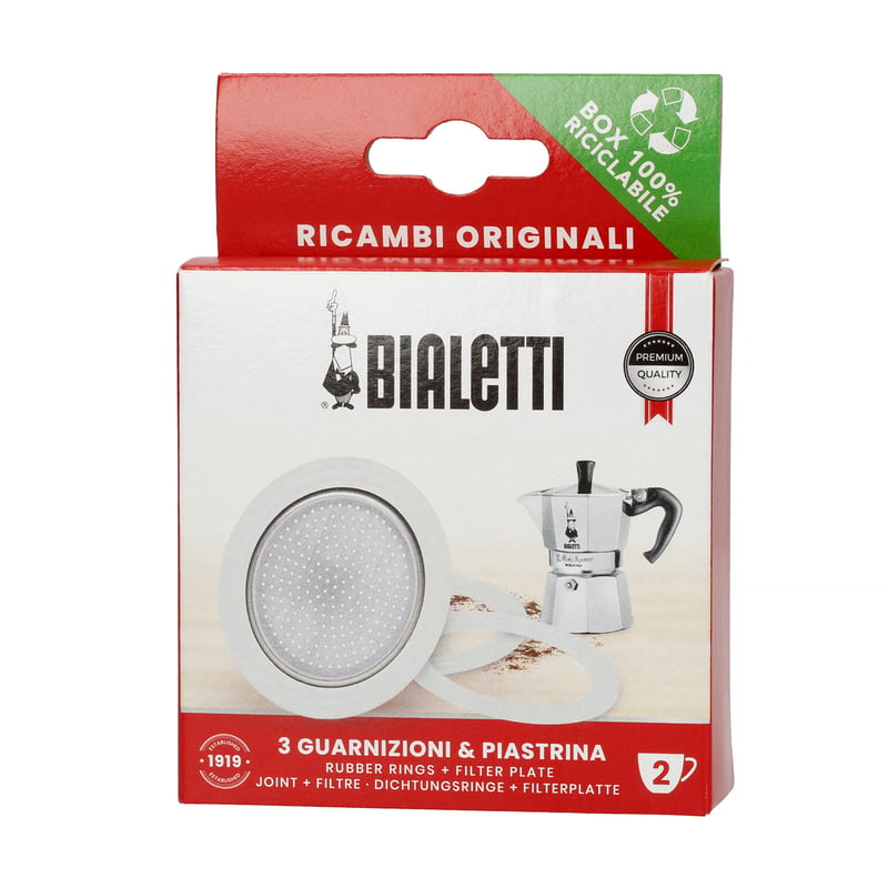 Bialetti - Uszczelka (3 szt.) + sitko do kawiarek aluminiowych Bialetti 2tz