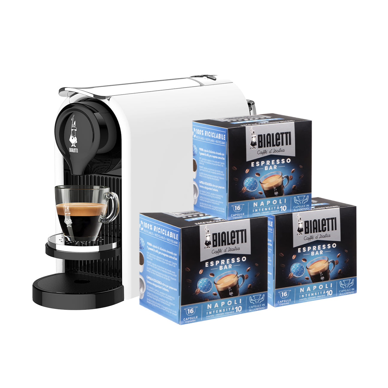 Bialetti - Capsule Coffee Maker Gioia Plus - White + 48 capsule NAPOLI