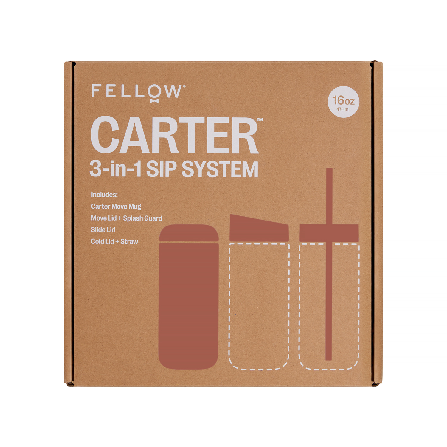 Fellow - Carter Move Mug 3 w 1 - Kubek termiczny + 3 nakrętki - Sienna 473 ml