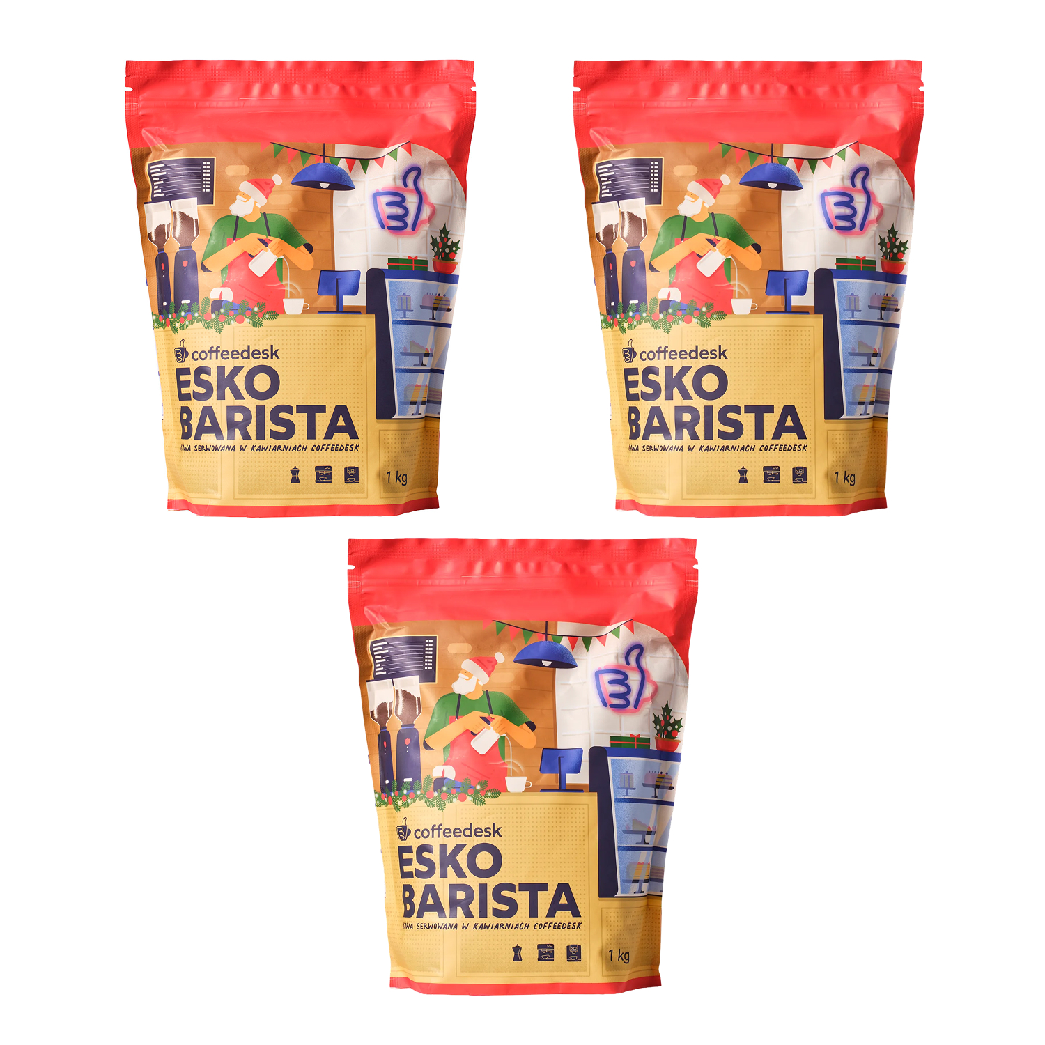 Zestaw 3x Coffeedesk Xmas Esko Barista - kawa ziarnista Brazylia Campo das Vertentes Espresso 1 kg