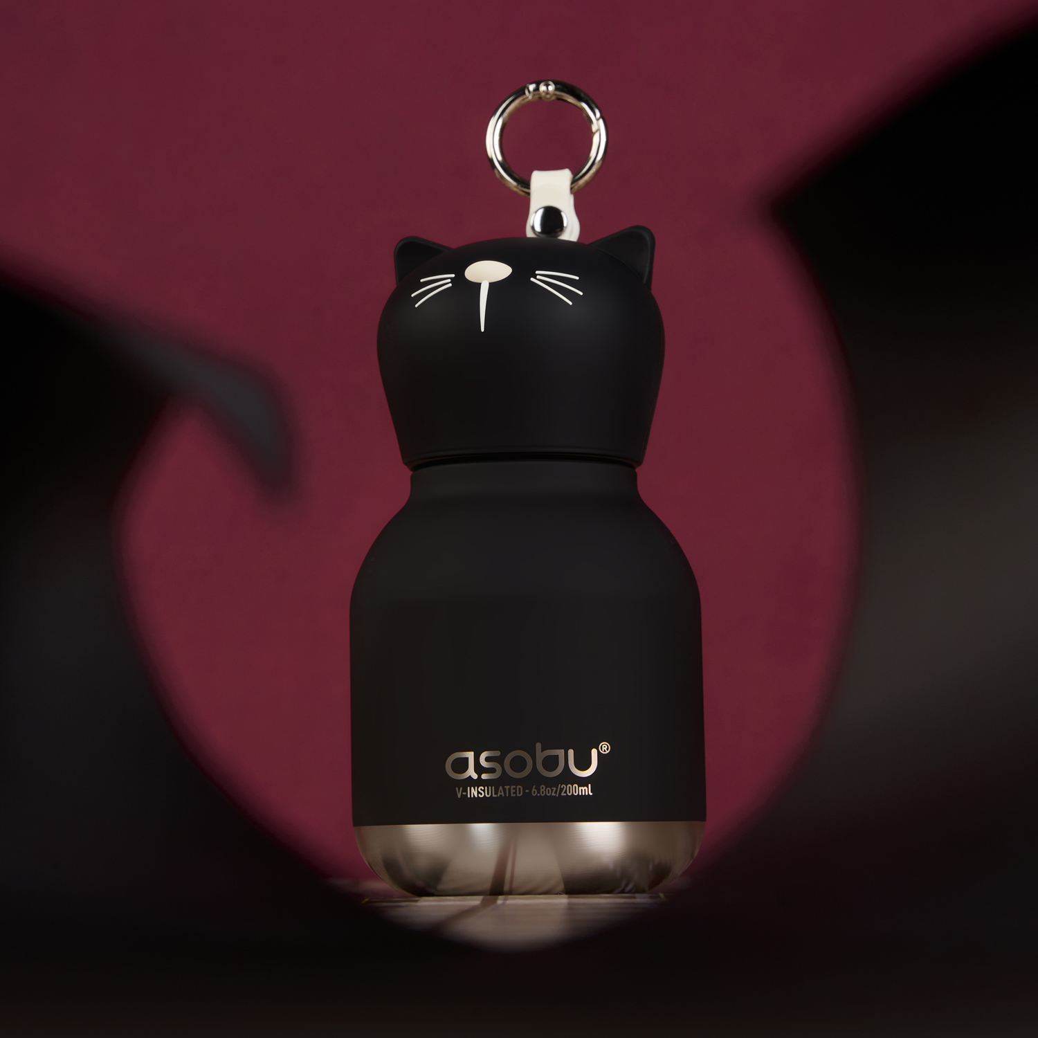 Asobu - Mini Bestie Czarny Kot - Butelka termiczna ze słomką 200ml