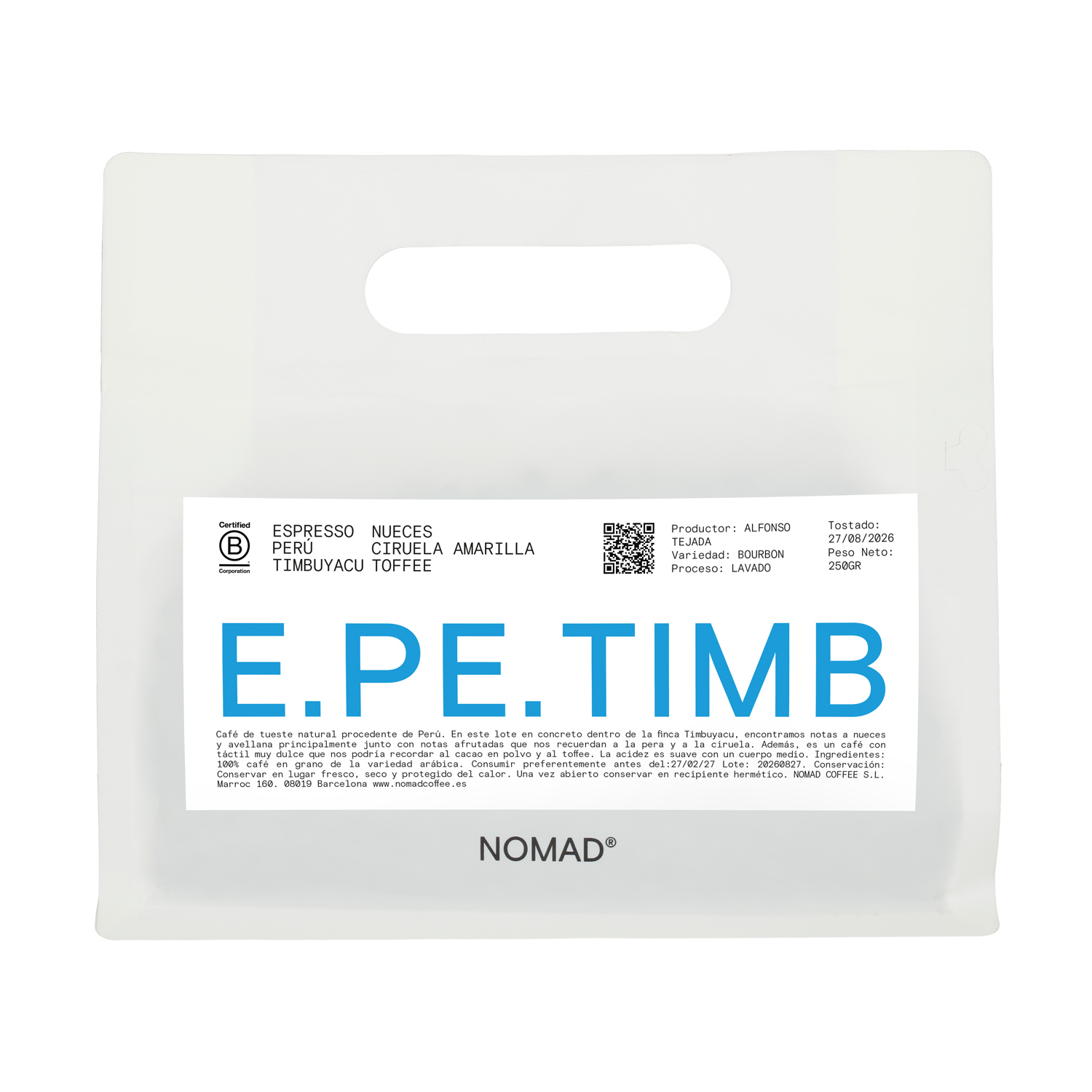 Nomad Coffee - kawa ziarnista Peru Timbuyacu Washed Espresso 250 g