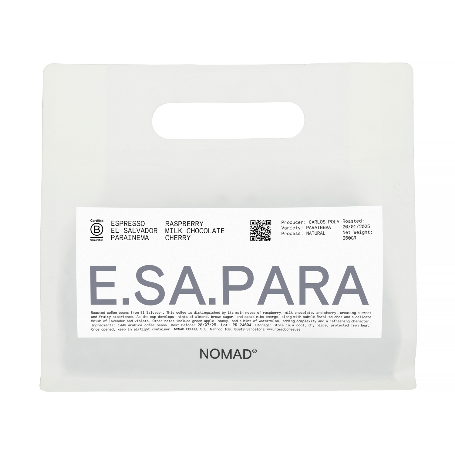 Nomad Coffee - El Salvador Parainema Natural Espresso 250g