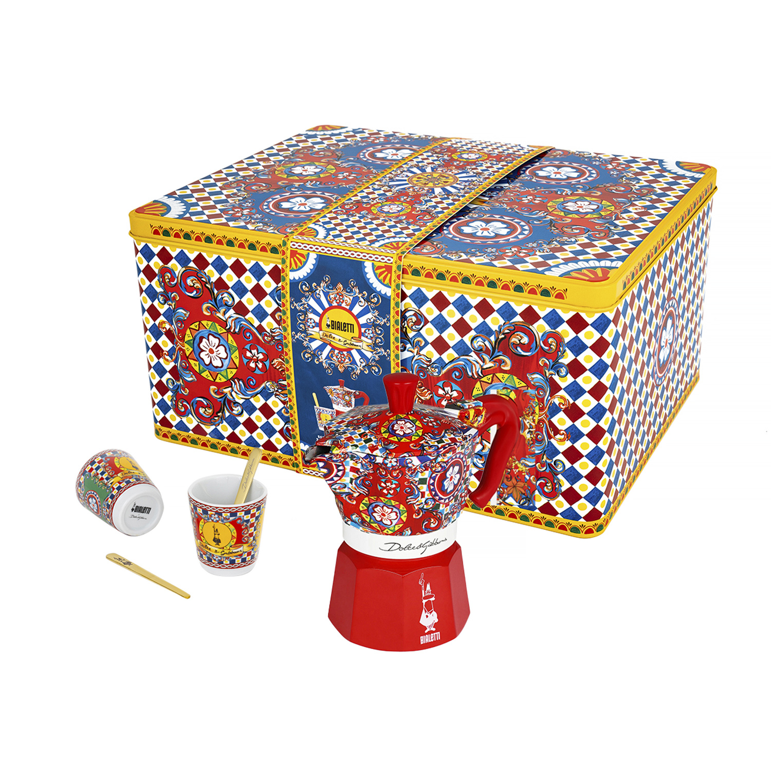 Bialetti Dolce & Gabbana - Zestaw Moka Express 2tz + 2 Filiżanki Espresso + 2 Mieszadełka