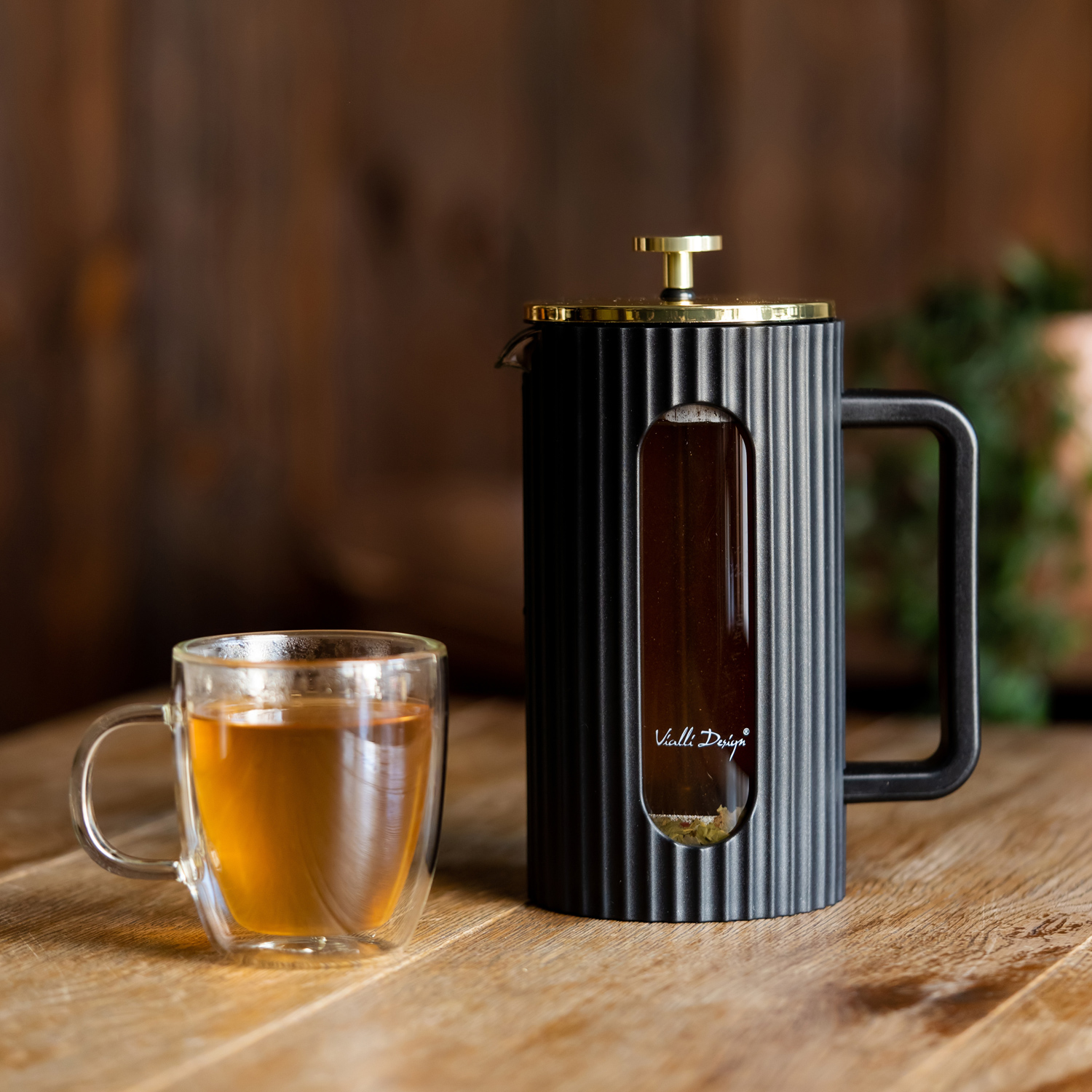 Vialli Design - french press szklany LIVIO 1l czarno-złoty