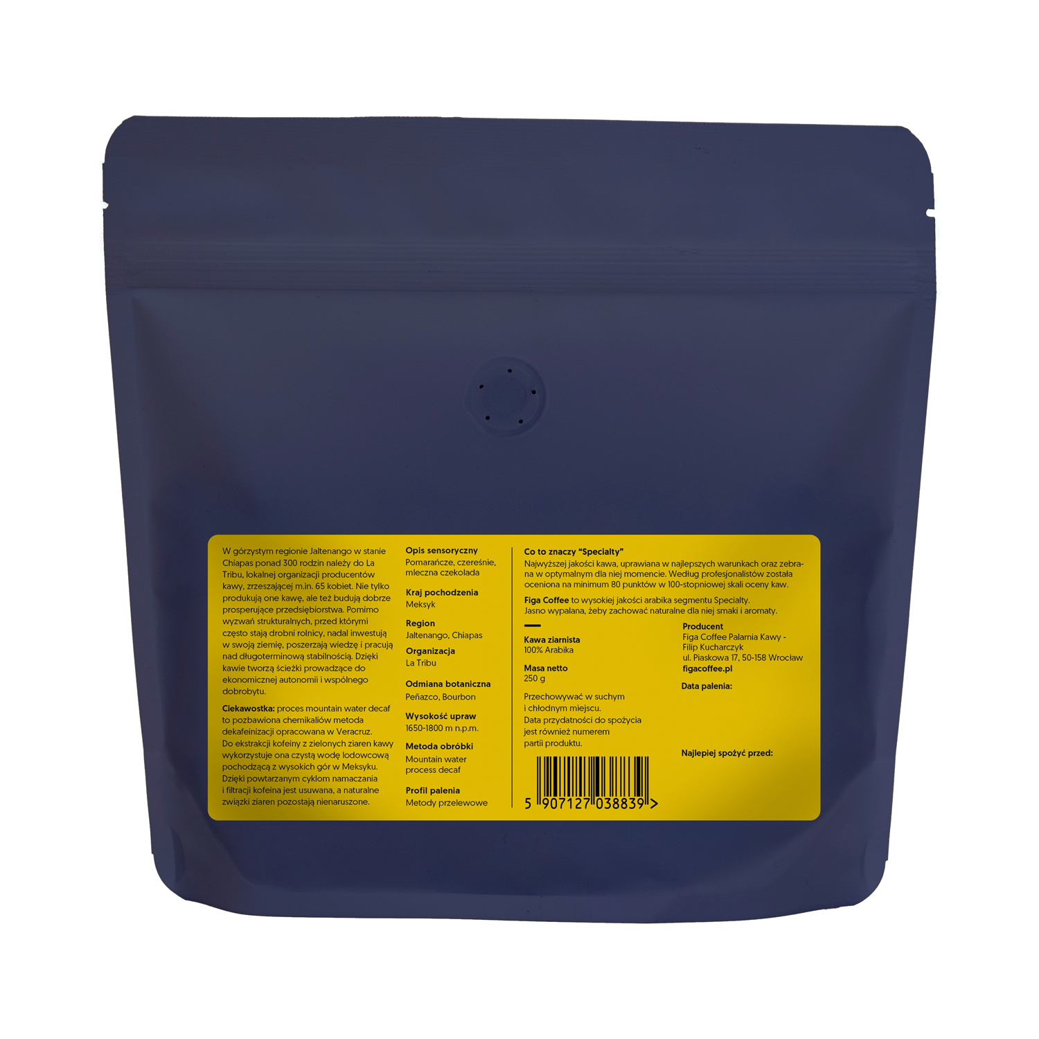 Figa Coffee - kawa ziarnista bezkofeinowa Meksyk Vayichil Decaf Filter 250 g