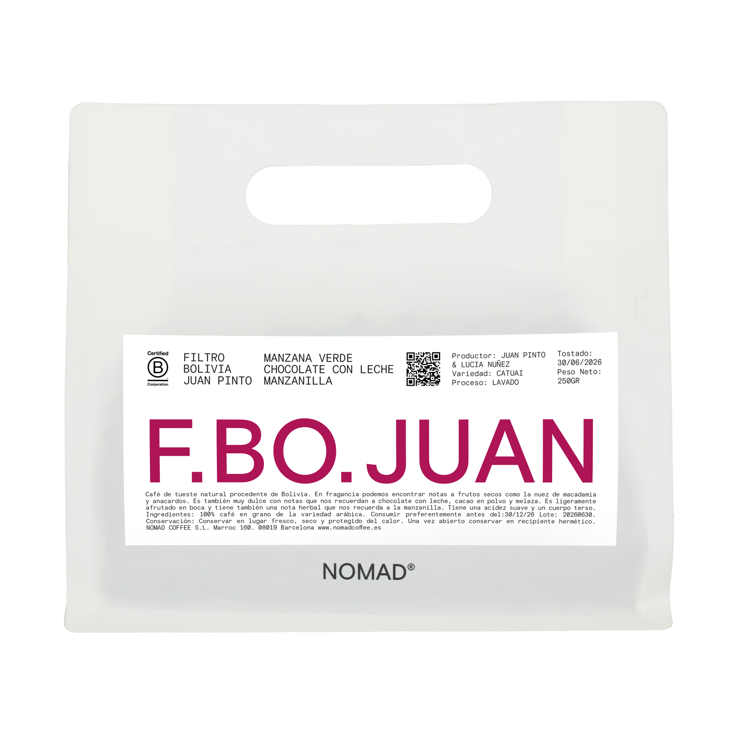 Nomad Coffee - Bolivia Juan Pinto Washed Filter 250 g