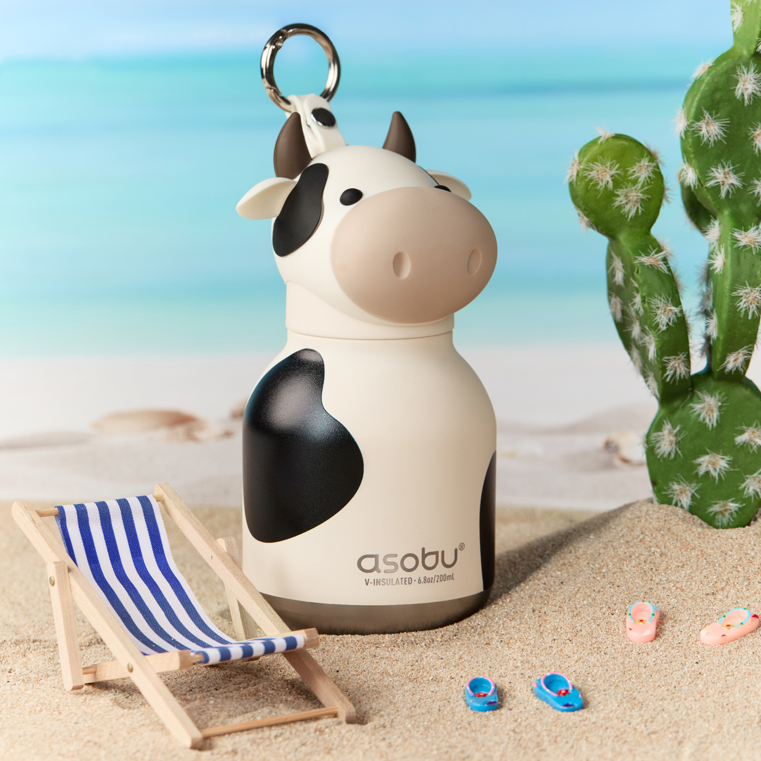Asobu - Mini Bestie Krowa - Butelka termiczna ze słomką 200 ml