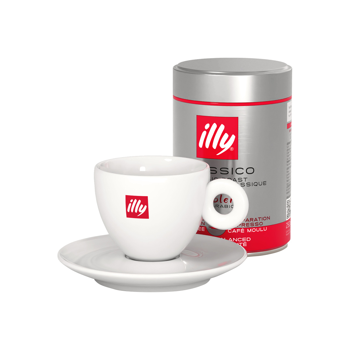 illy - Zestaw Xmas - Kawa ziarnista Classico Classic Roast 250g + filiżanka ze spodkiem