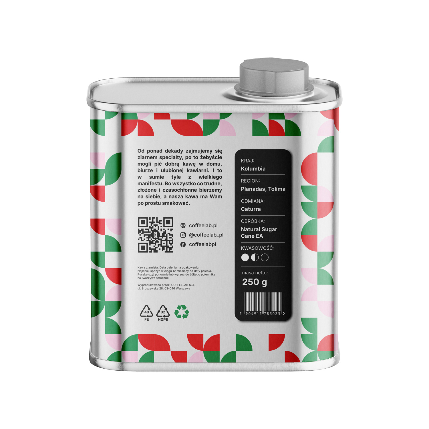 COFFEELAB - kawa ziarnista bezkofeinowa Kolumbia El Indio Natural Filter 250 g