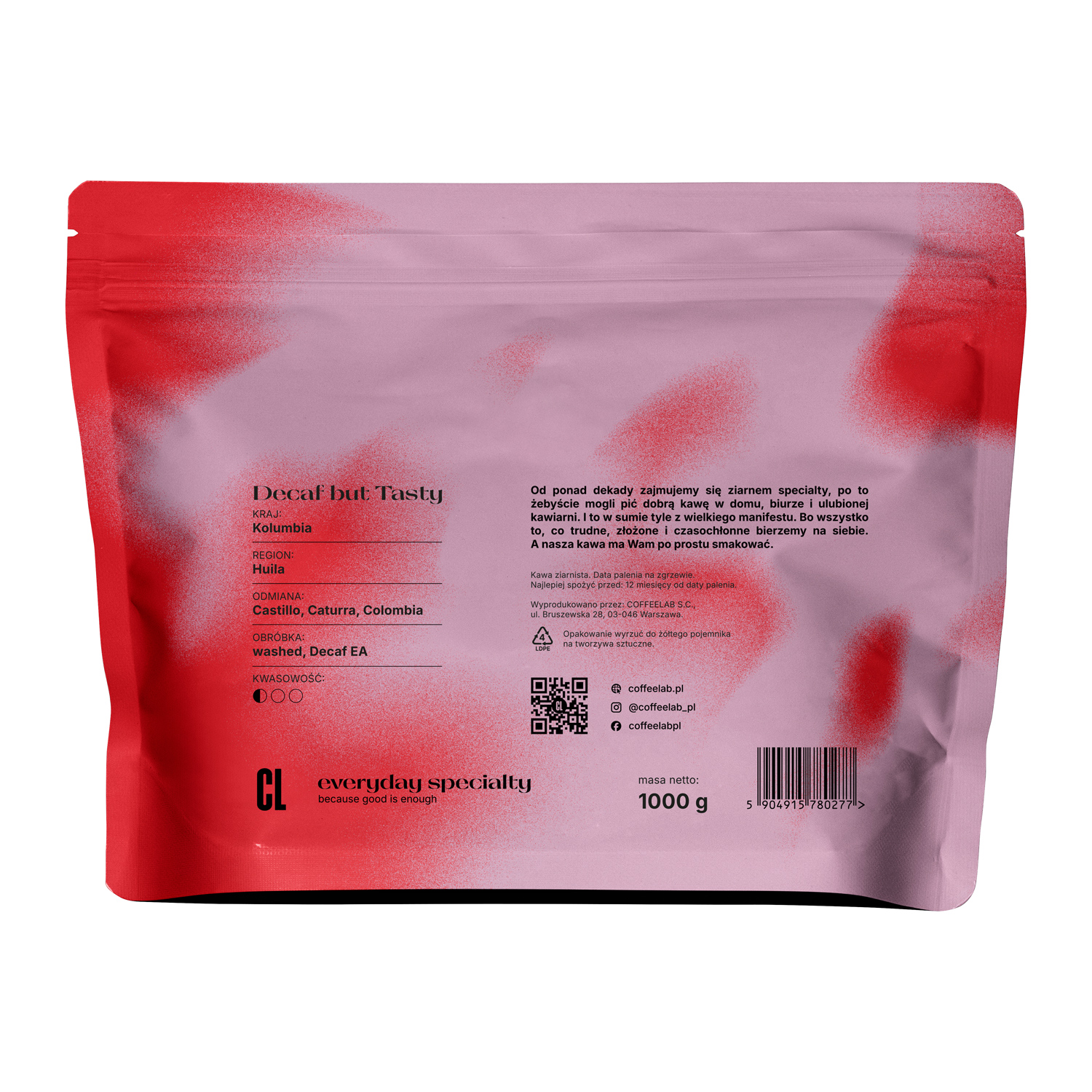 COFFEELAB - kawa ziarnista bezkofeinowa Decaf But Tasty Washed Espresso 1 kg (outlet)