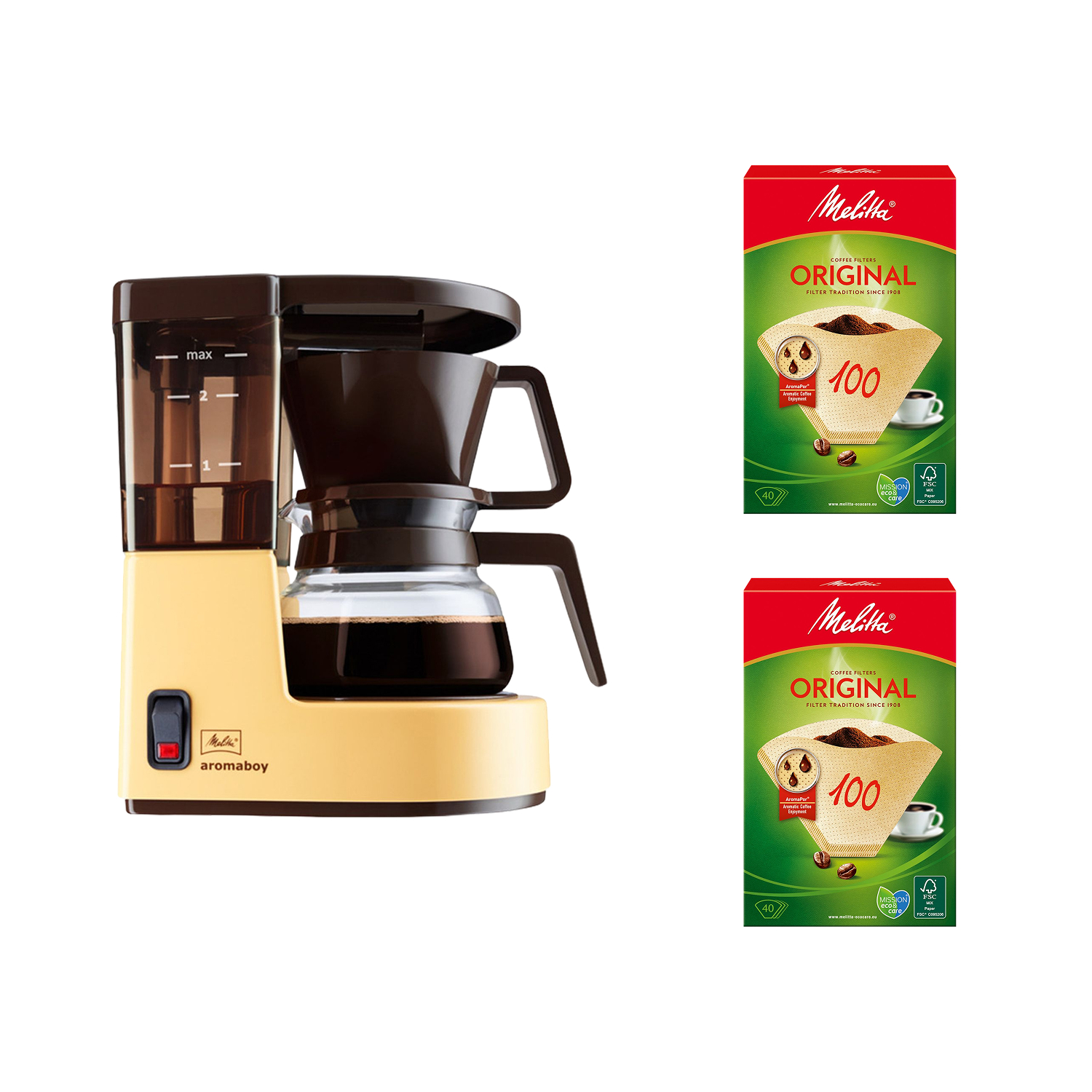 Set Melitta - Aromaboy Retro - Filter Coffee Machine + 2x Melitta Filters 40 pieces