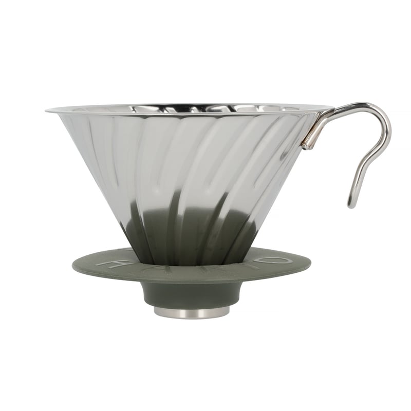 Hario - Metalowy Drip V60-02 Outdoor srebrny z silikonową podstawką