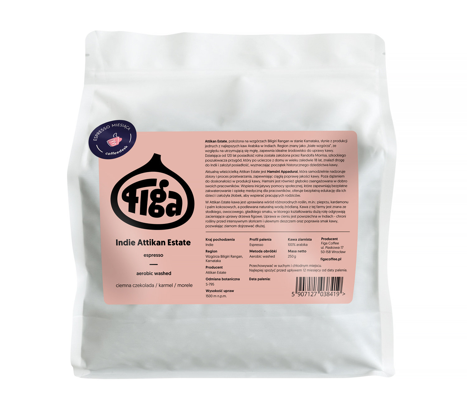 ESPRESSO MIESIĄCA: Figa Coffee - kawa ziarnista Indie Attikan Estate Aerobic Washed 1 kg
