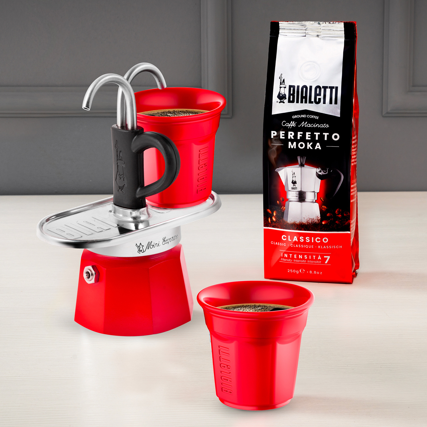 Bialetti Mini Express 2tz Czerwona + 2 filiżanki