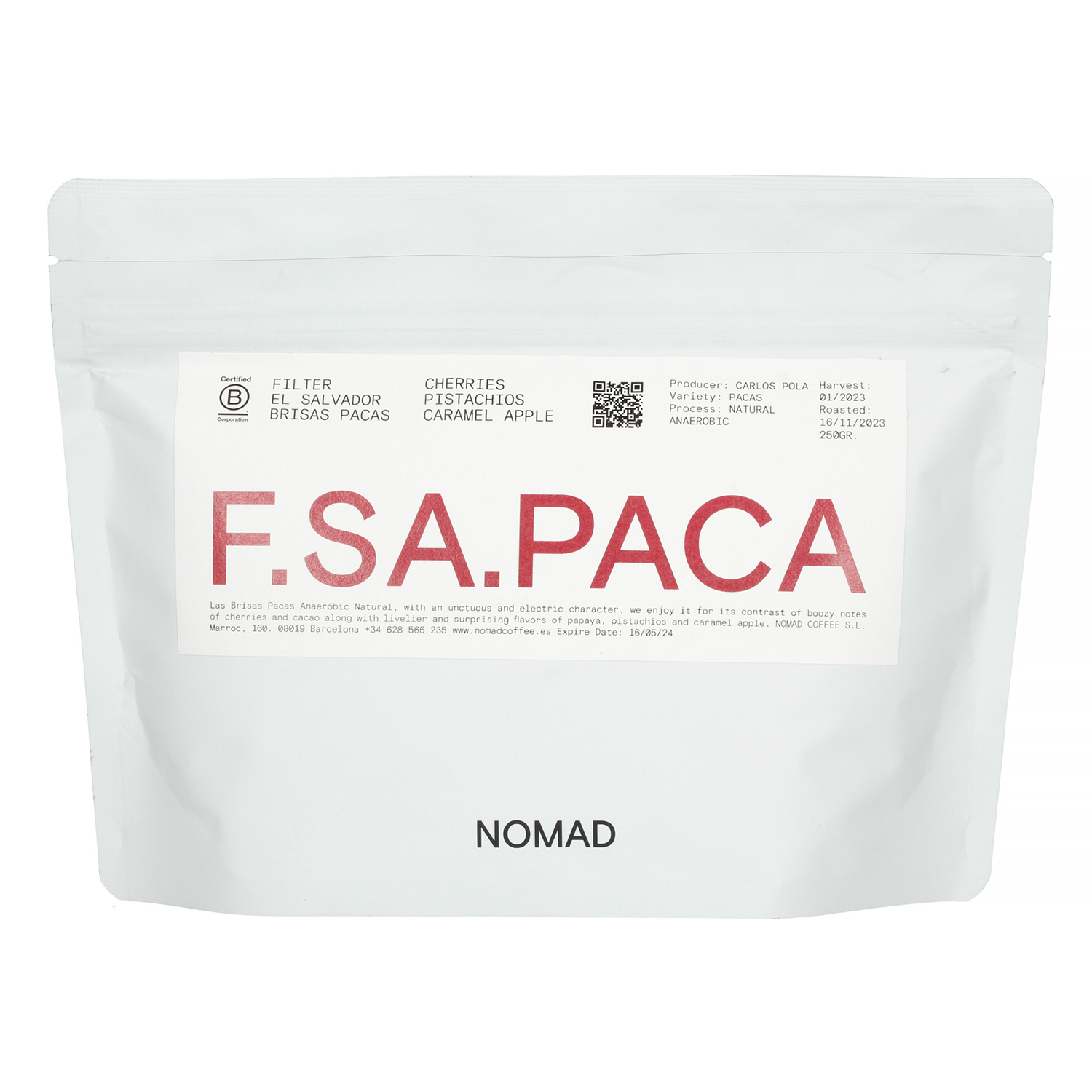 Nomad - Salwador Brisas Pacas Natural Anaerobic Filter 250g